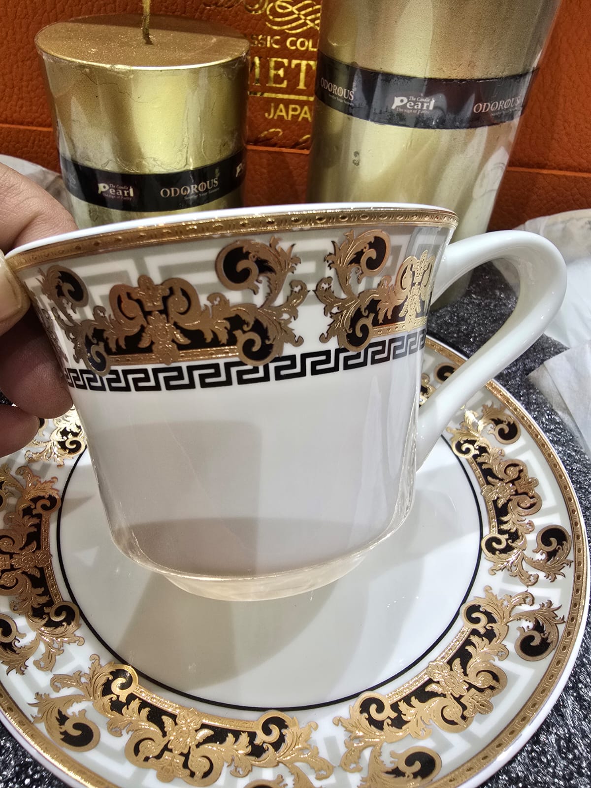Luxury Gold-Plated Cups and Saucers Set of 6
