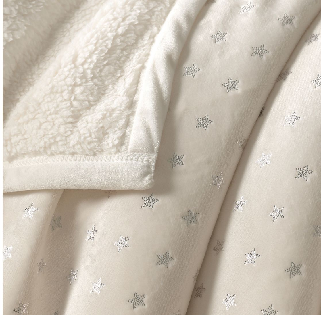 Star Silver Foil Embedded Double Bed Blanket with Sherpa