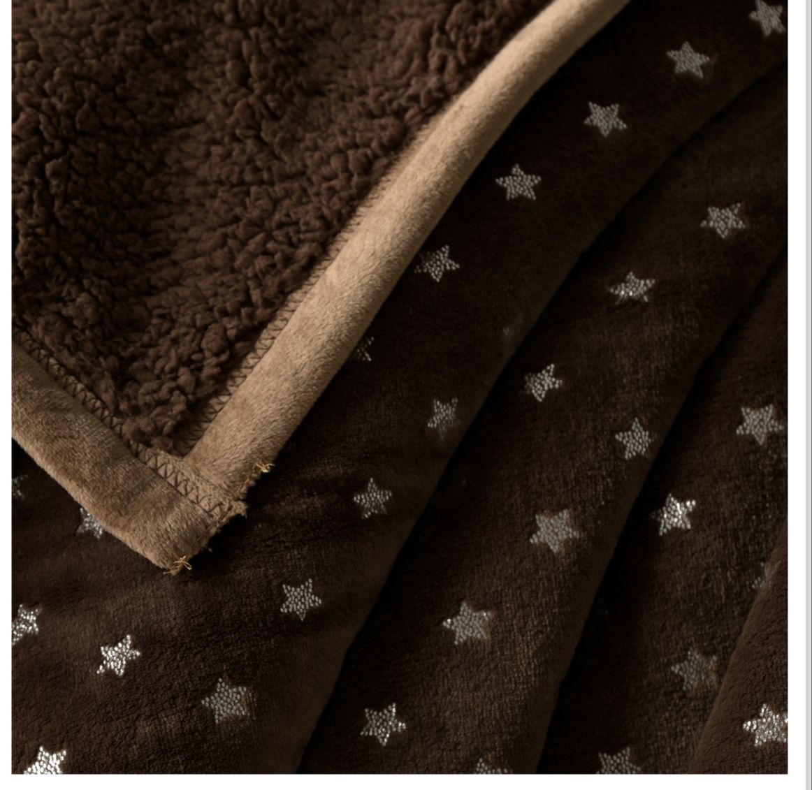 Star Silver Foil Embedded Double Bed Blanket with Sherpa
