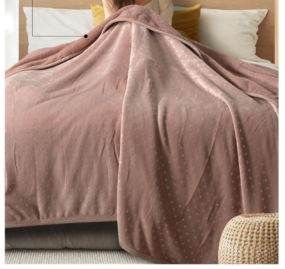 Star Silver Foil Embedded Double Bed Blanket with Sherpa