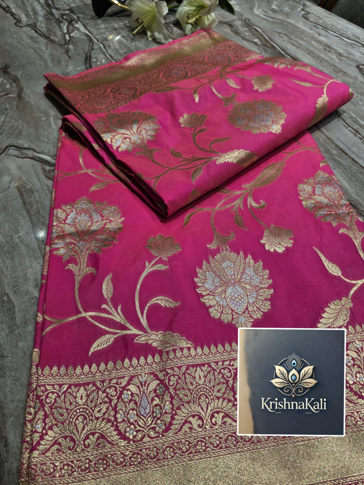 BANARASI KATAN SILK BEAUTIFUL RANI PINK SAREE GOLDEN BROCADE PALLU ALL OVER WOVEN DRESS YOURSELF WITH LOVE