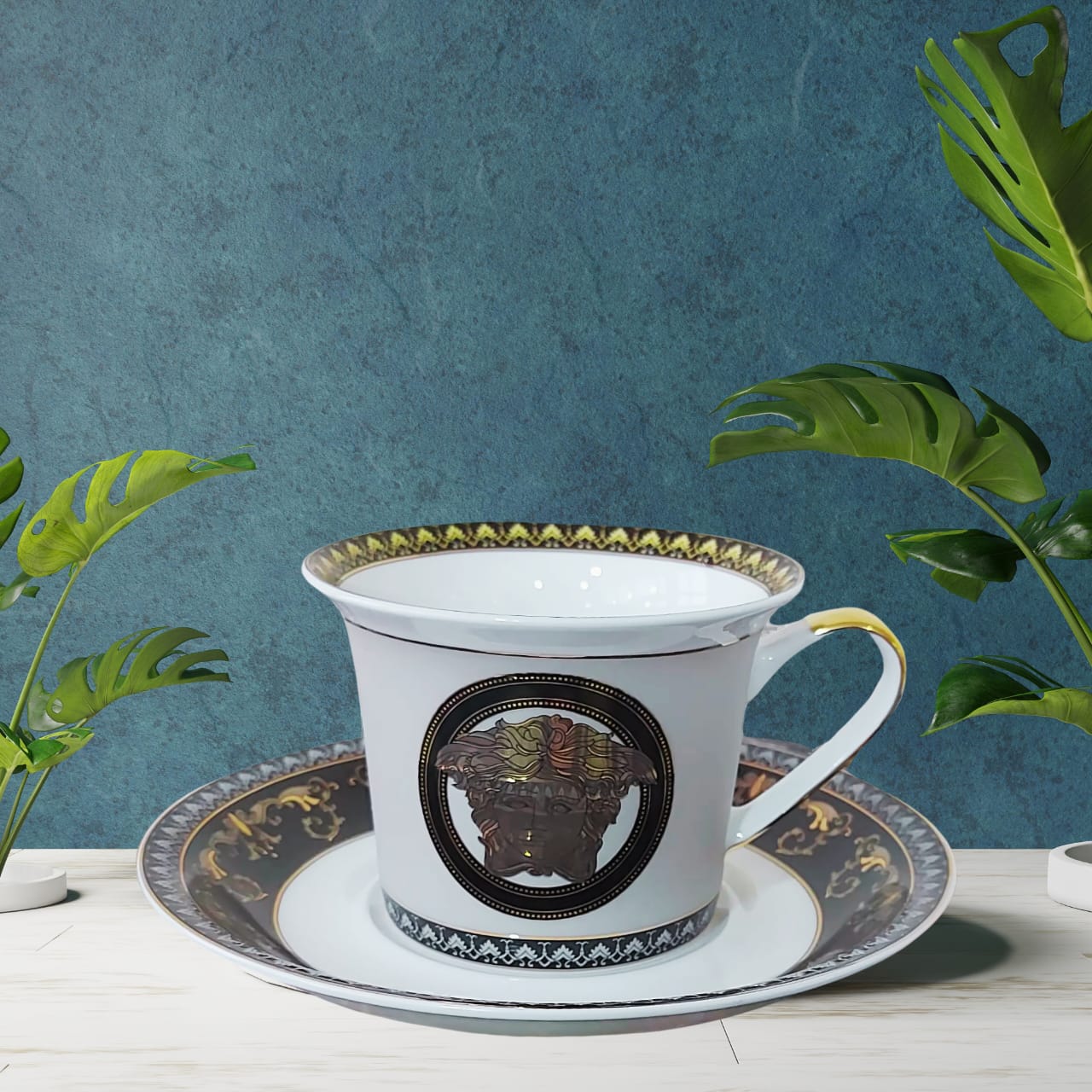 Luxury Gold-Plated Cups and Saucers Set of 6