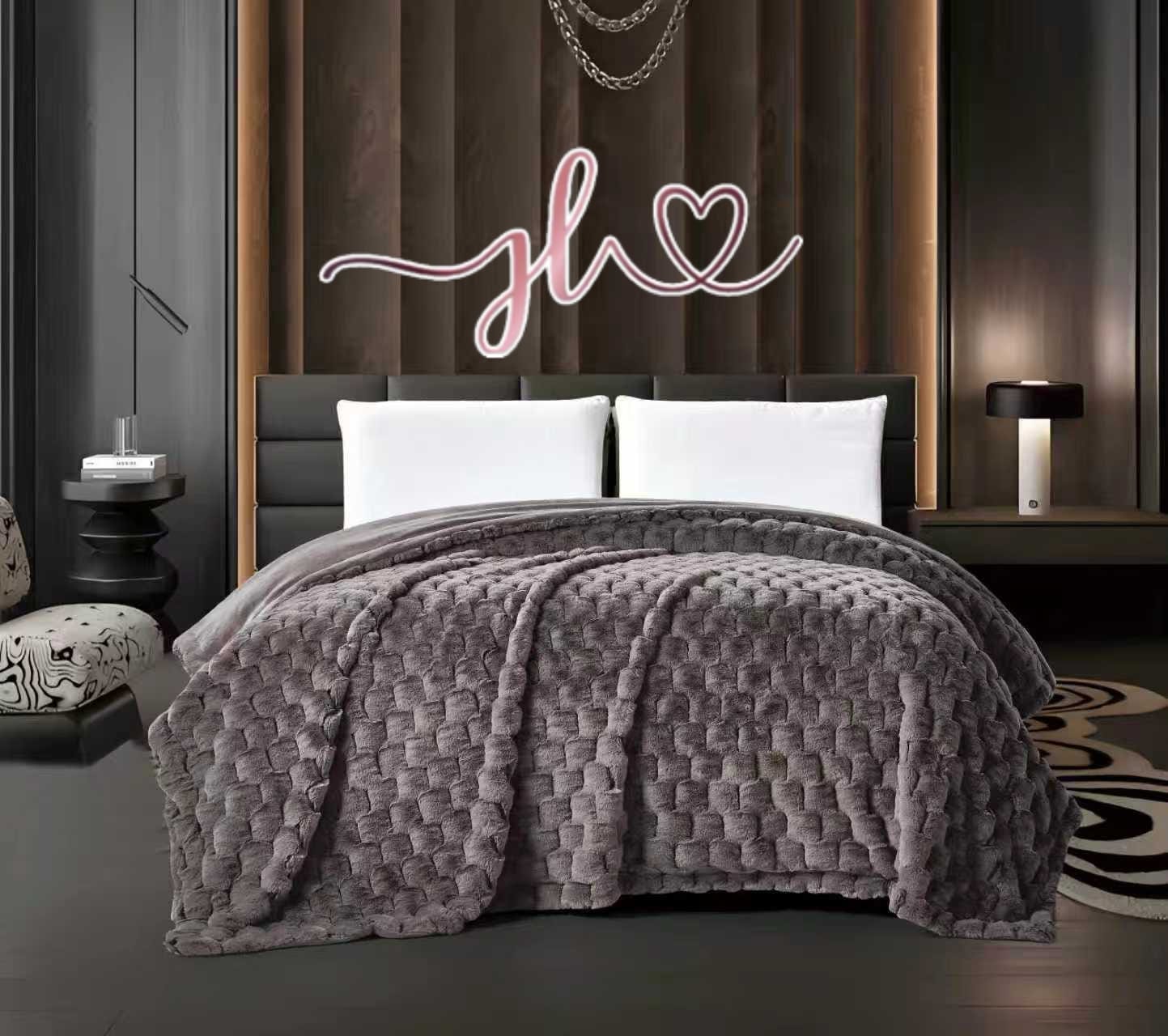 New Winter Blanket with Matching Embossed Velveteen Bedsheet 2 Pillow Covers & 1 Cushion Cover