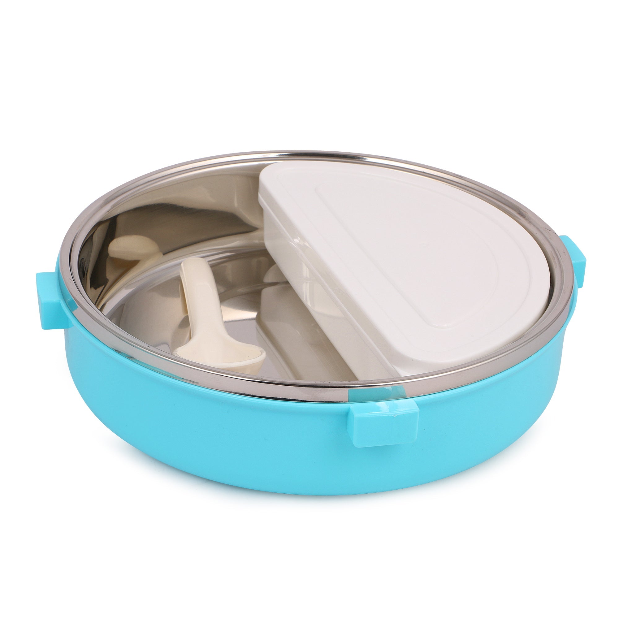 Insulated Round Shape Lunch Box Stainless Steel Inside and P.P Outside (710ml), 6952, Blue