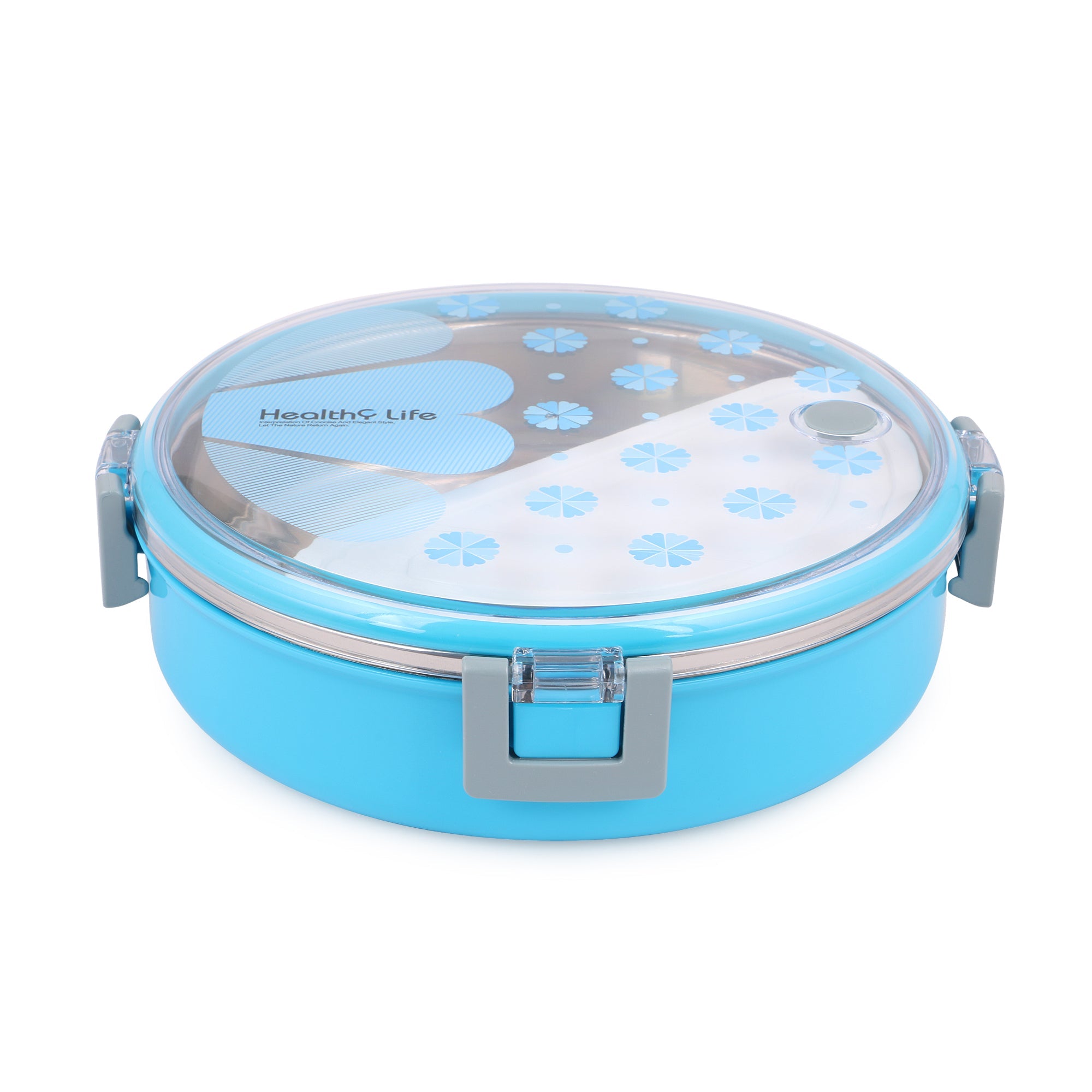 Round Shape Lunch Box Stainless Steel 6526 Inside and P.P Outside, 1 Inner Container & 1 Spoon (920ml)