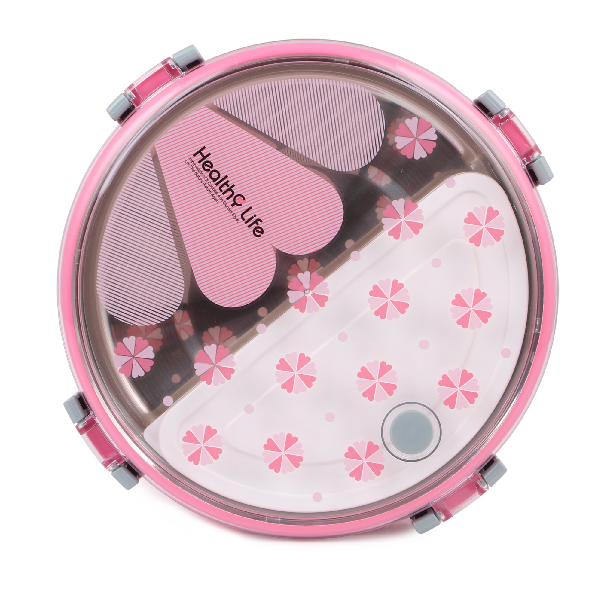 Round Shape Lunch Box Stainless Steel 6526 Inside and P.P Outside, 1 Inner Container & 1 Spoon (920ml)