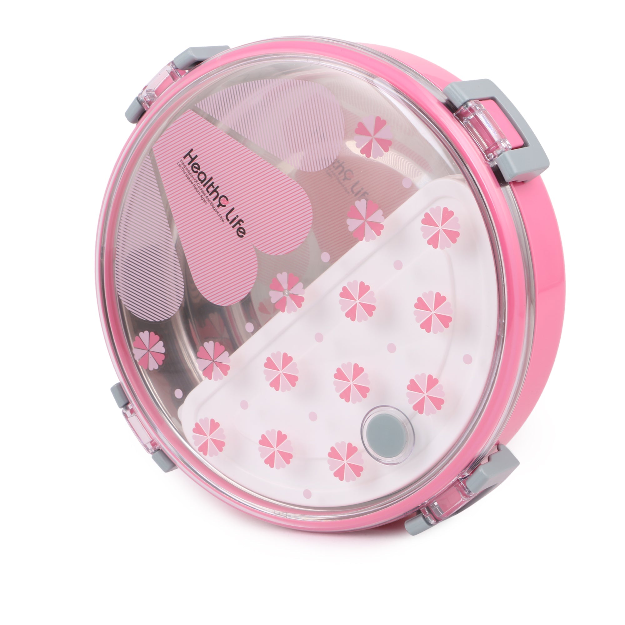 Round Shape Lunch Box Stainless Steel 6526 Inside and P.P Outside, 1 Inner Container & 1 Spoon (920ml)