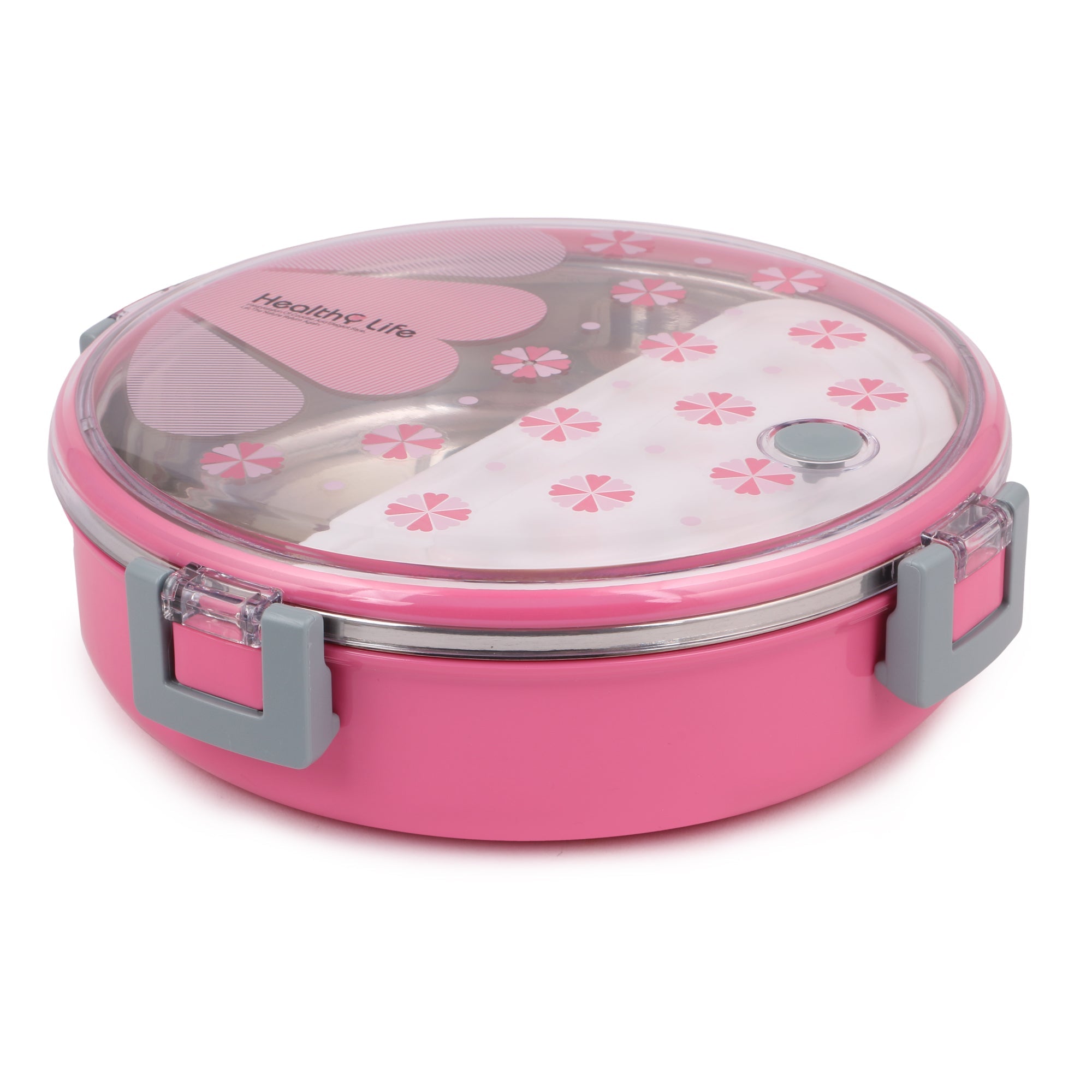 Round Shape Lunch Box Stainless Steel 6526 Inside and P.P Outside, 1 Inner Container & 1 Spoon (920ml)