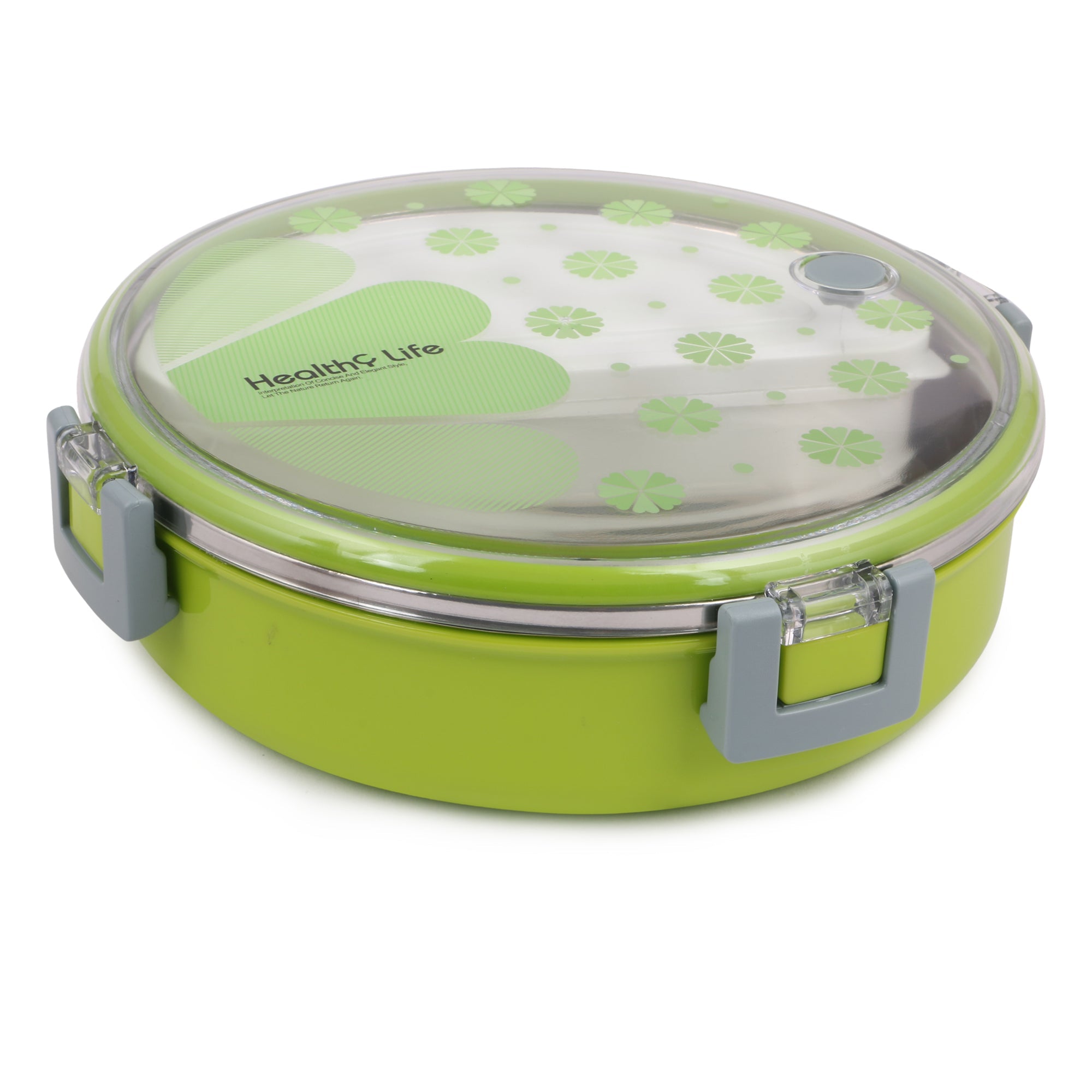 Round Shape Lunch Box Stainless Steel 6526 Inside and P.P Outside, 1 Inner Container & 1 Spoon (920ml)