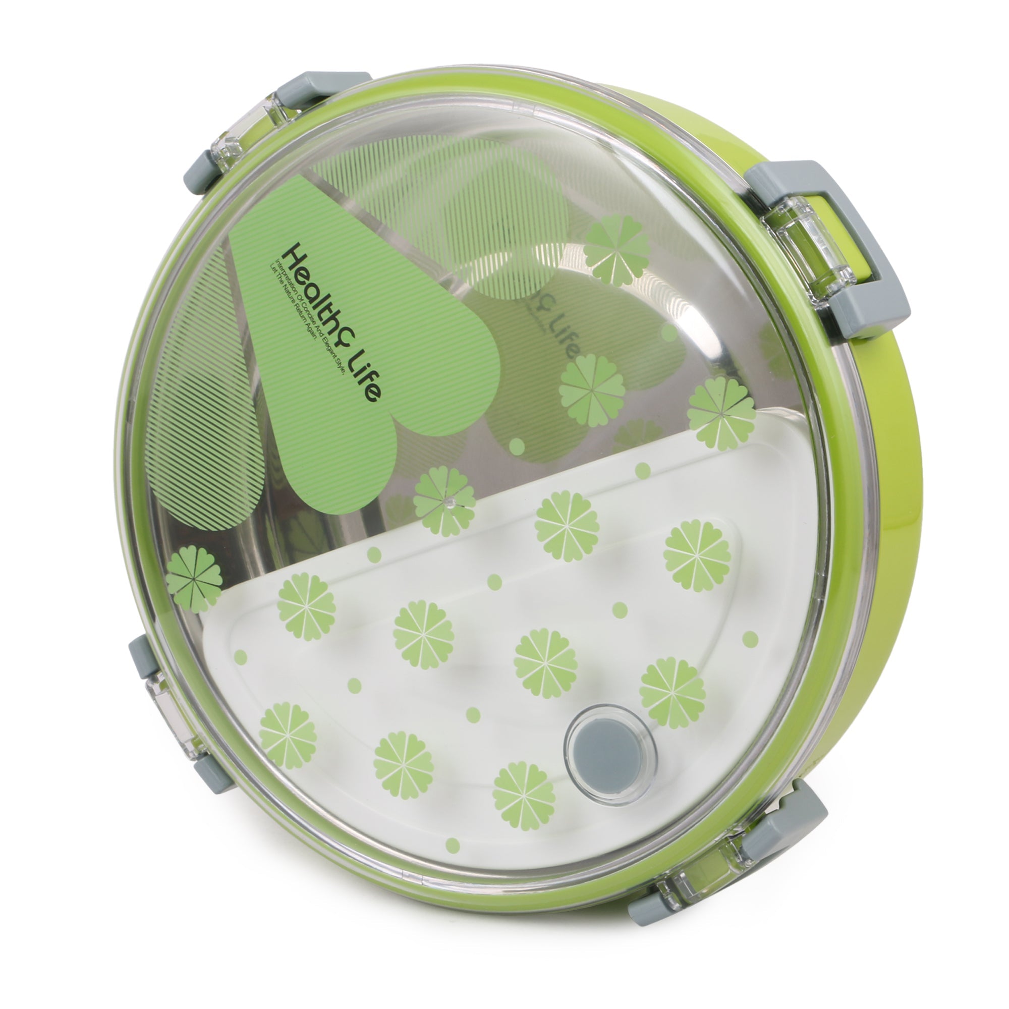 Round Shape Lunch Box Stainless Steel 6526 Inside and P.P Outside, 1 Inner Container & 1 Spoon (920ml)