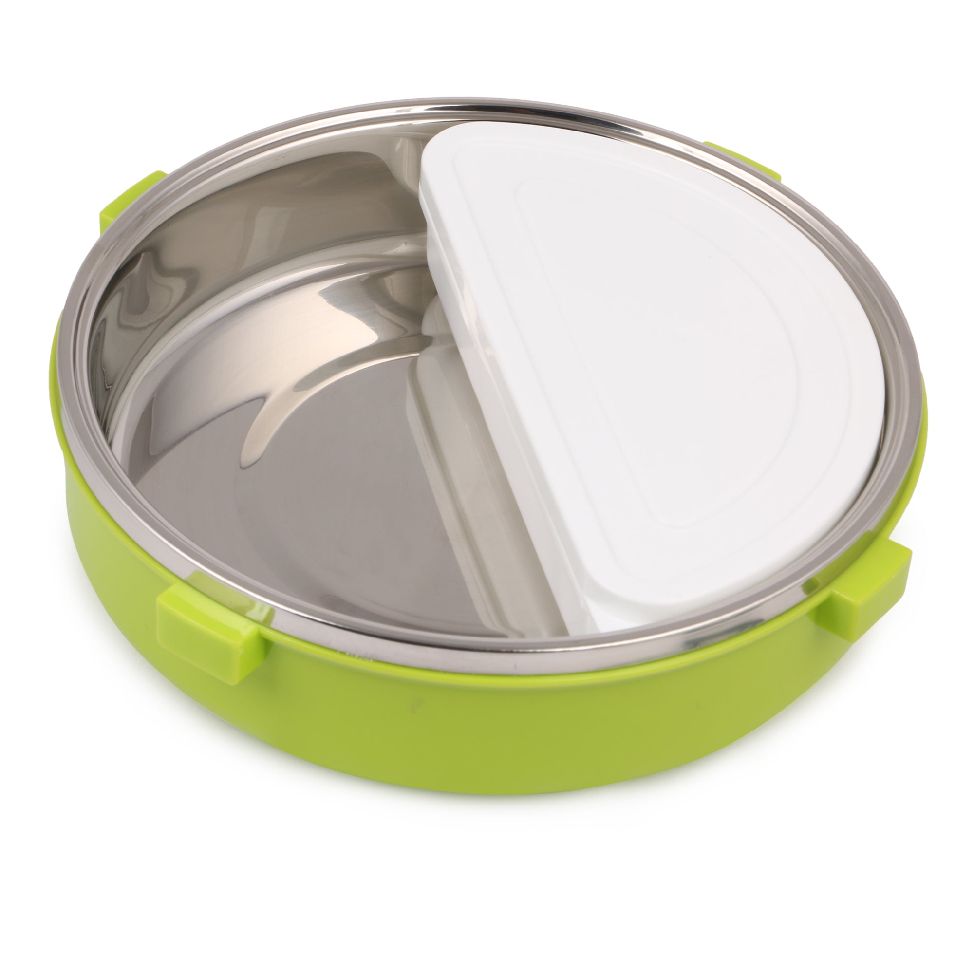 Round Shape Lunch Box Stainless Steel 6526 Inside and P.P Outside, 1 Inner Container & 1 Spoon (920ml)