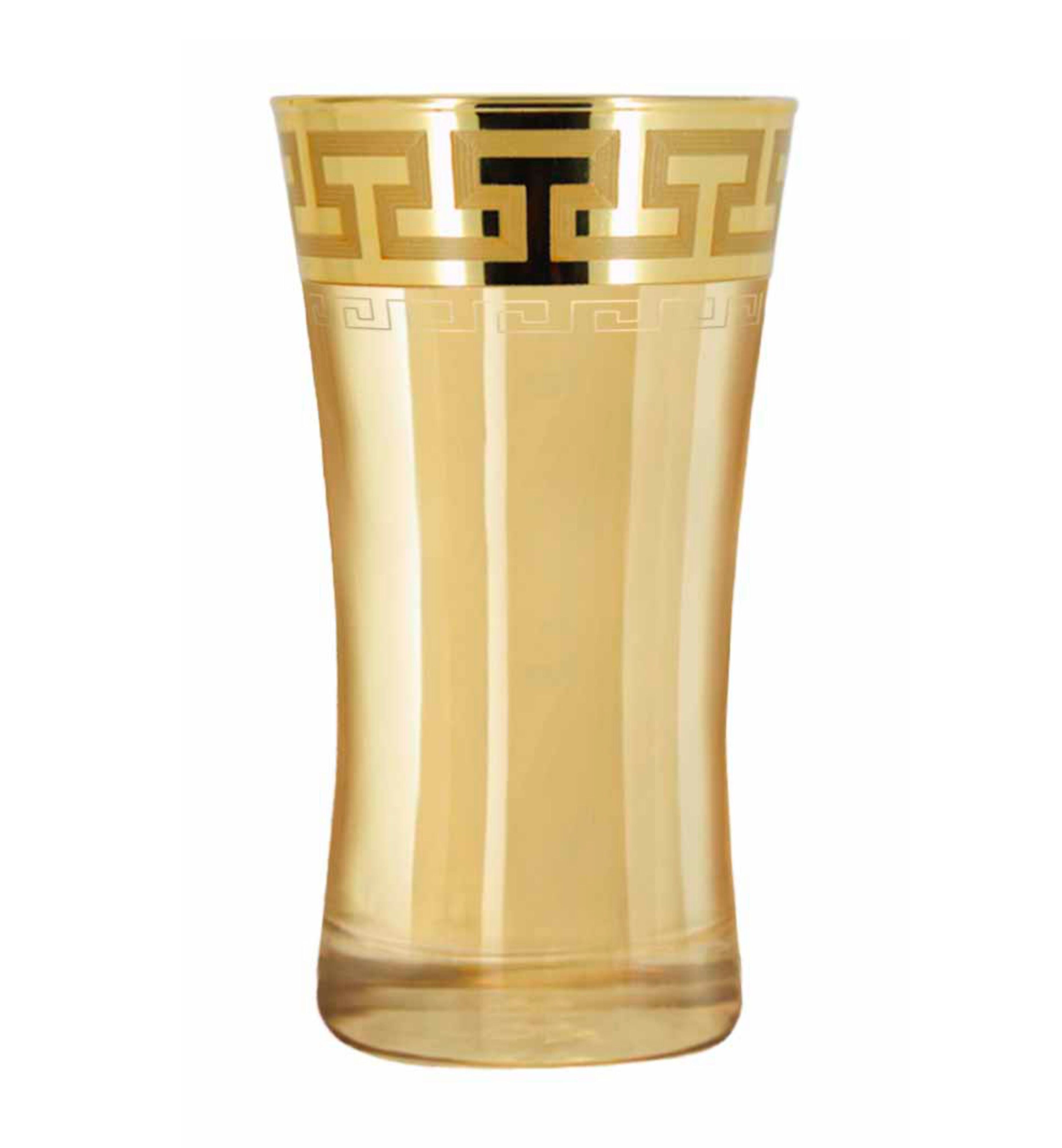 Hand Crafted Gold Luster & Gold Decal 300 ML Long Glasses for Home and Kitchen - Ideal Gift for Housewarming
