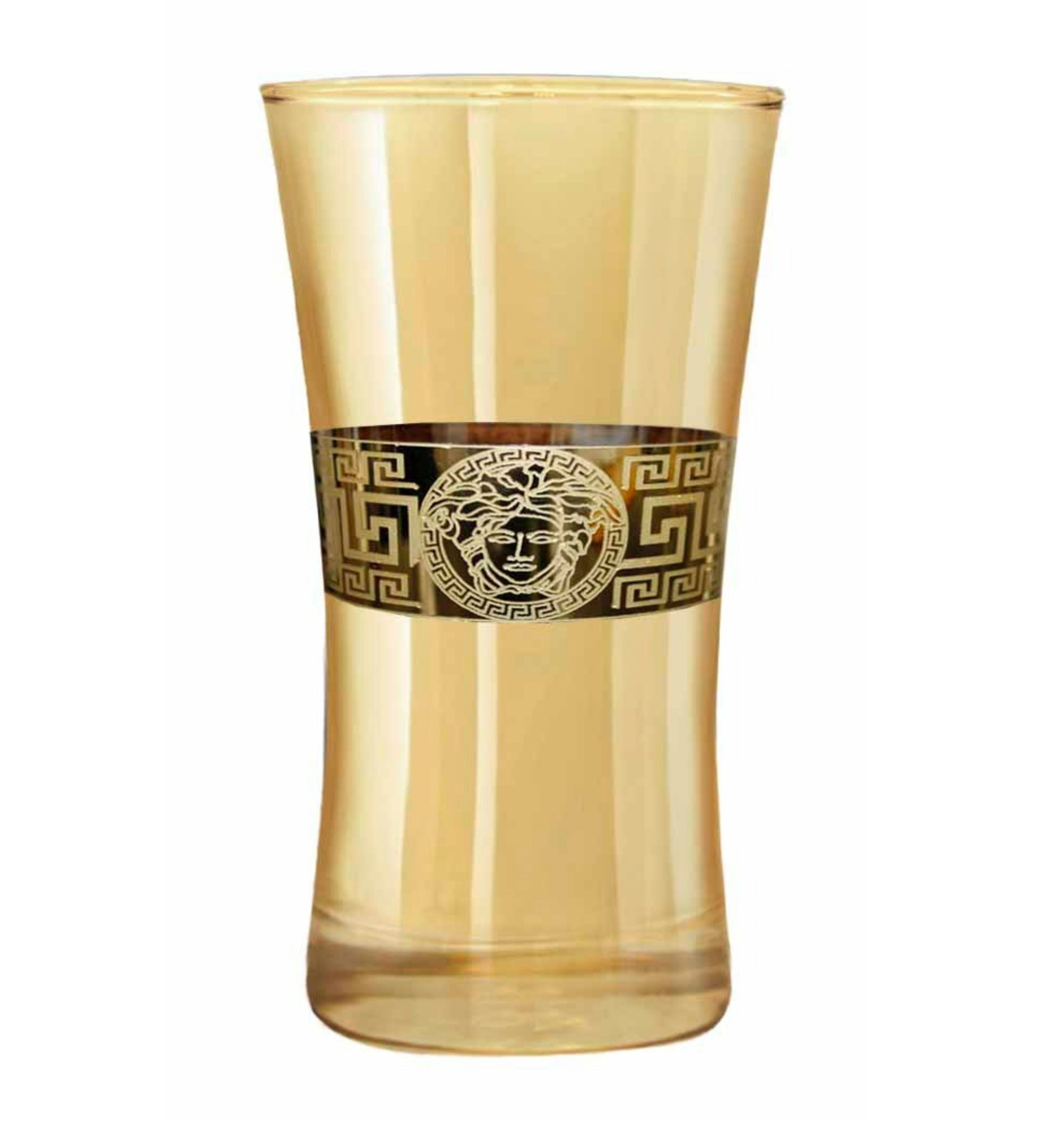 Hand Crafted Gold Luster & Gold Decal 300 ML Long Glasses for Home and Kitchen - Ideal Gift for Housewarming