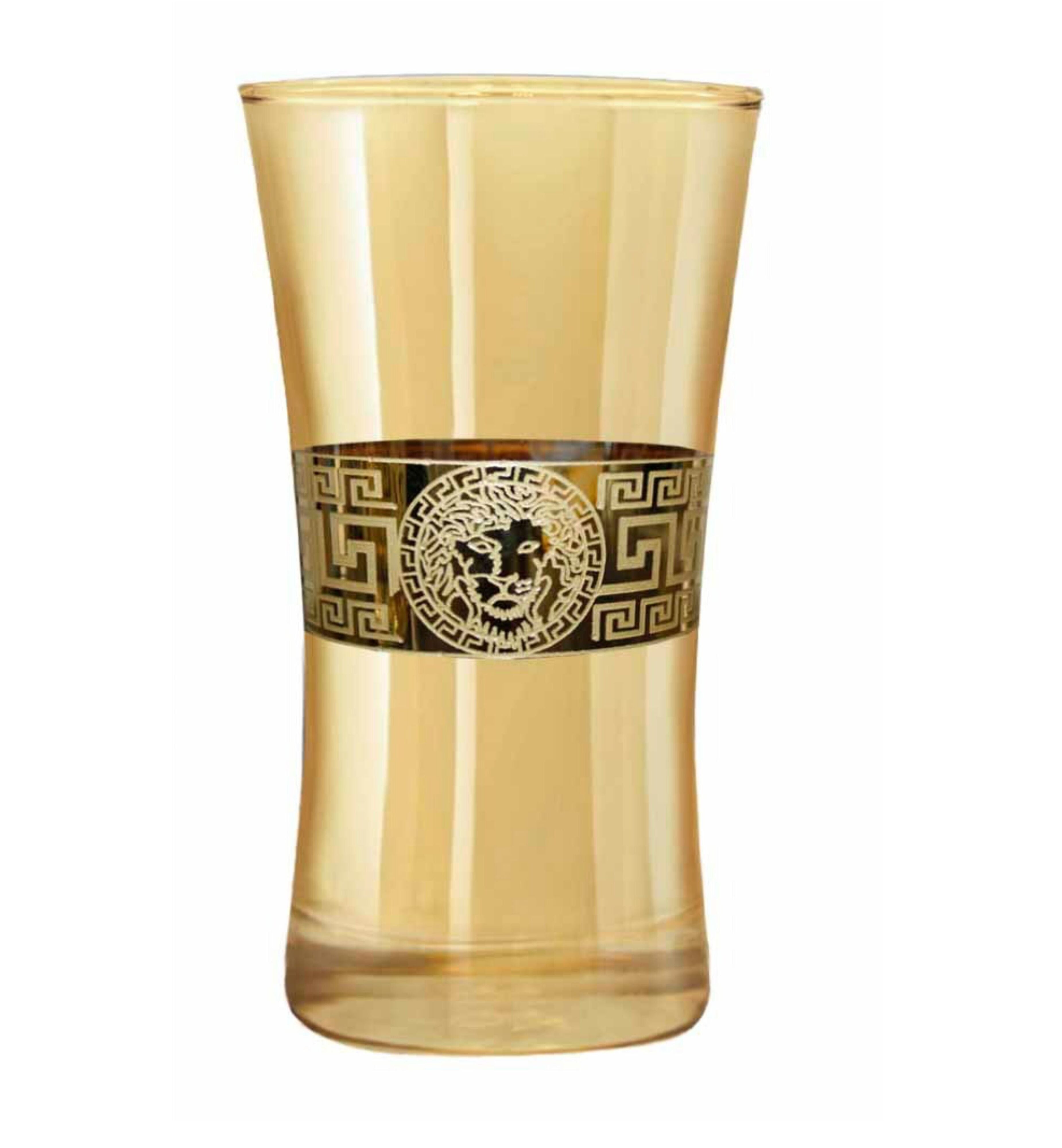 Hand Crafted Gold Luster & Gold Decal 300 ML Long Glasses for Home and Kitchen - Ideal Gift for Housewarming