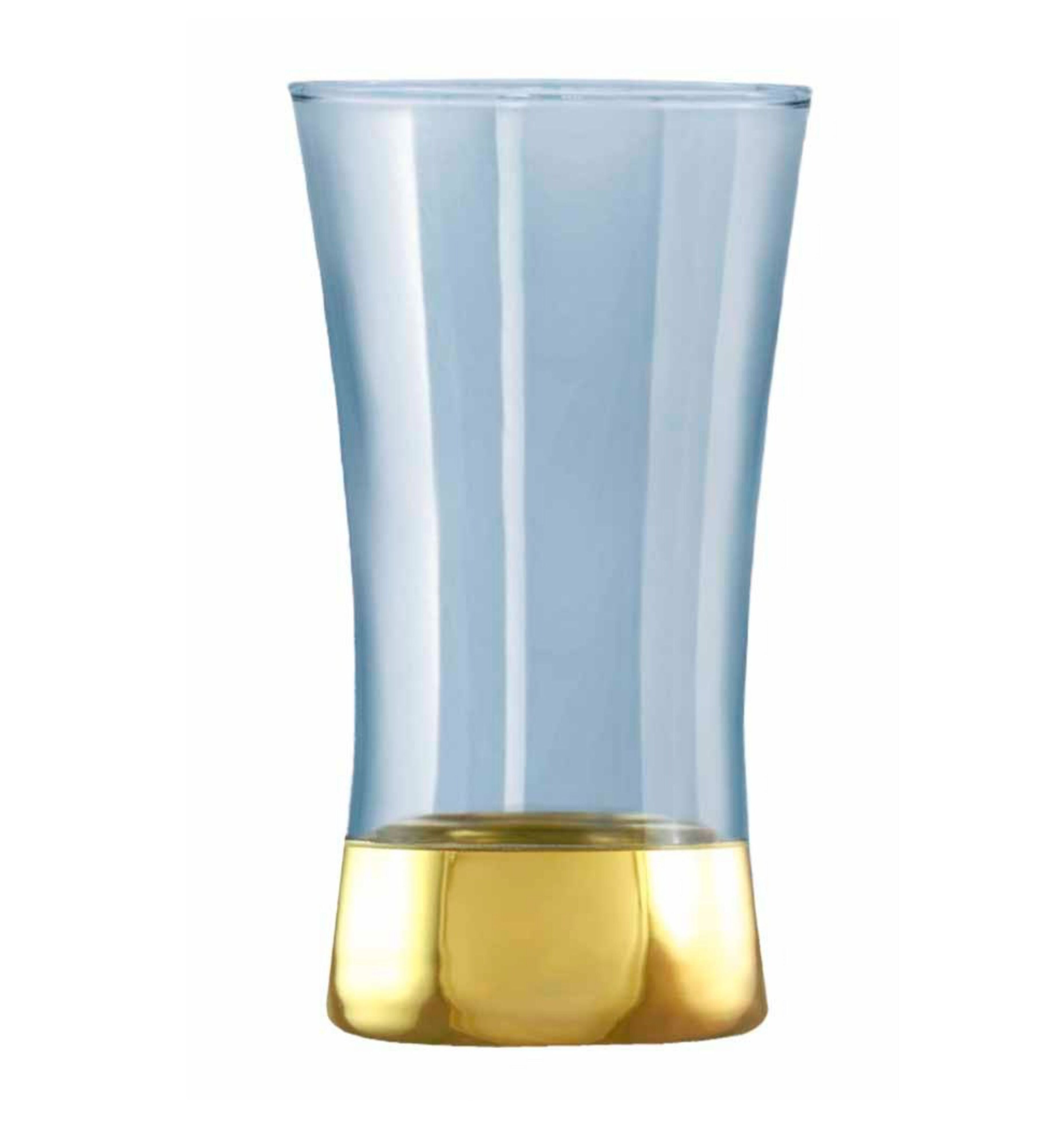 Hand Crafted Blue Luster & Gold Decal 300 ML Long Glasses for Home and Kitchen - Ideal Gift for Housewarming