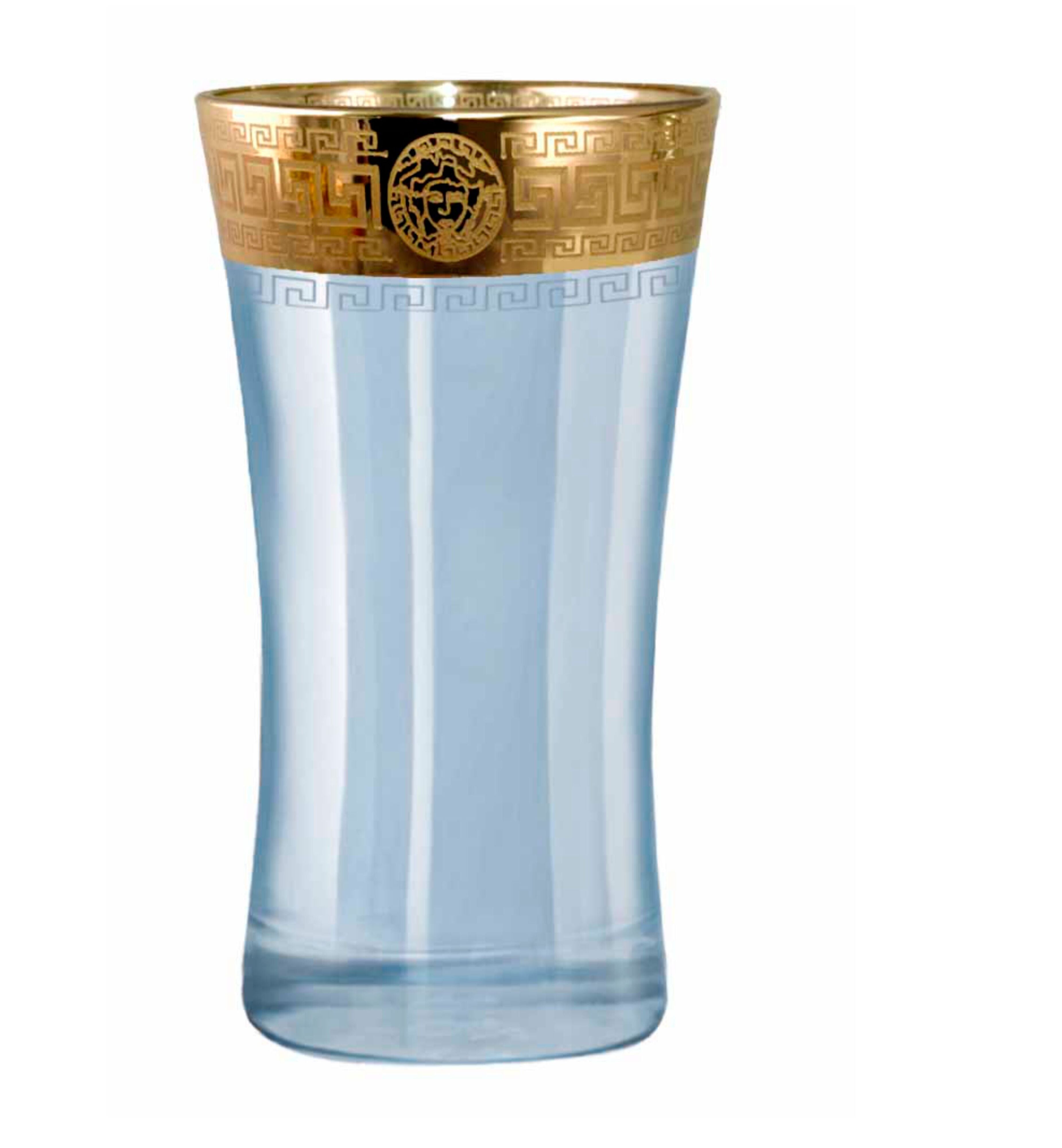 Hand Crafted Blue Luster & Gold Decal 300 ML Long Glasses for Home and Kitchen - Ideal Gift for Housewarming