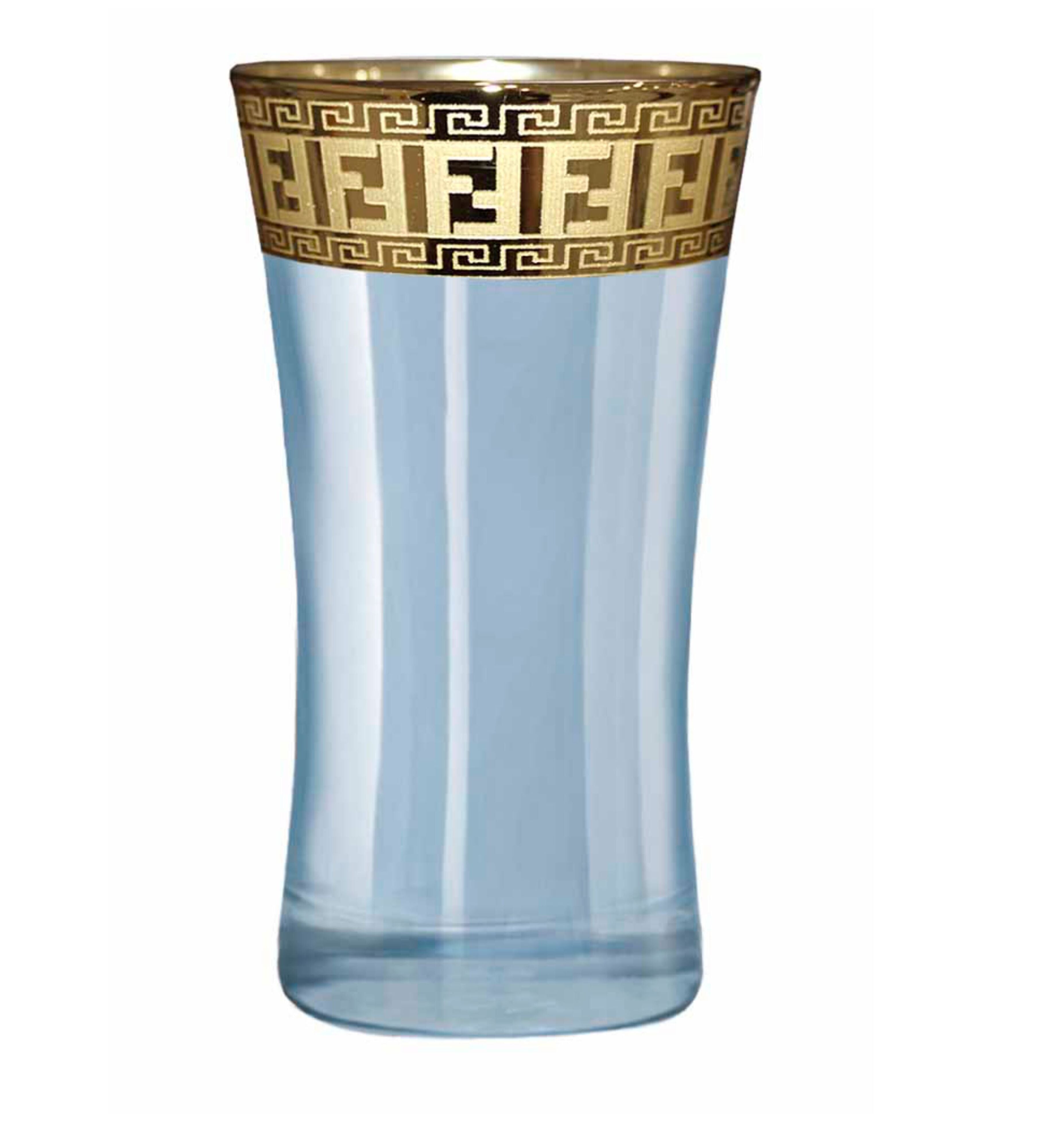Hand Crafted Blue Luster & Gold Decal 300 ML Long Glasses for Home and Kitchen - Ideal Gift for Housewarming