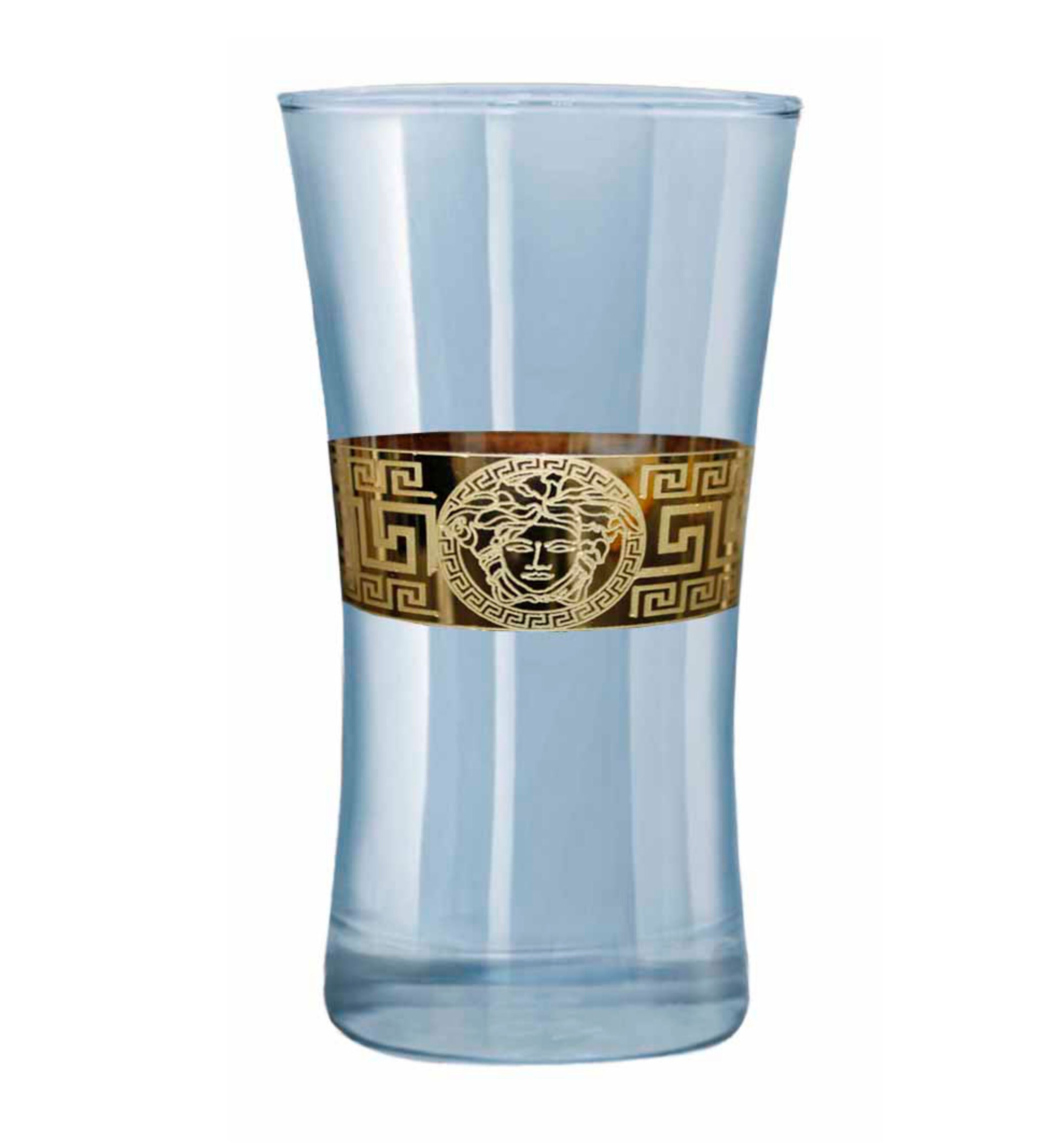 Hand Crafted Blue Luster & Gold Decal 300 ML Long Glasses for Home and Kitchen - Ideal Gift for Housewarming