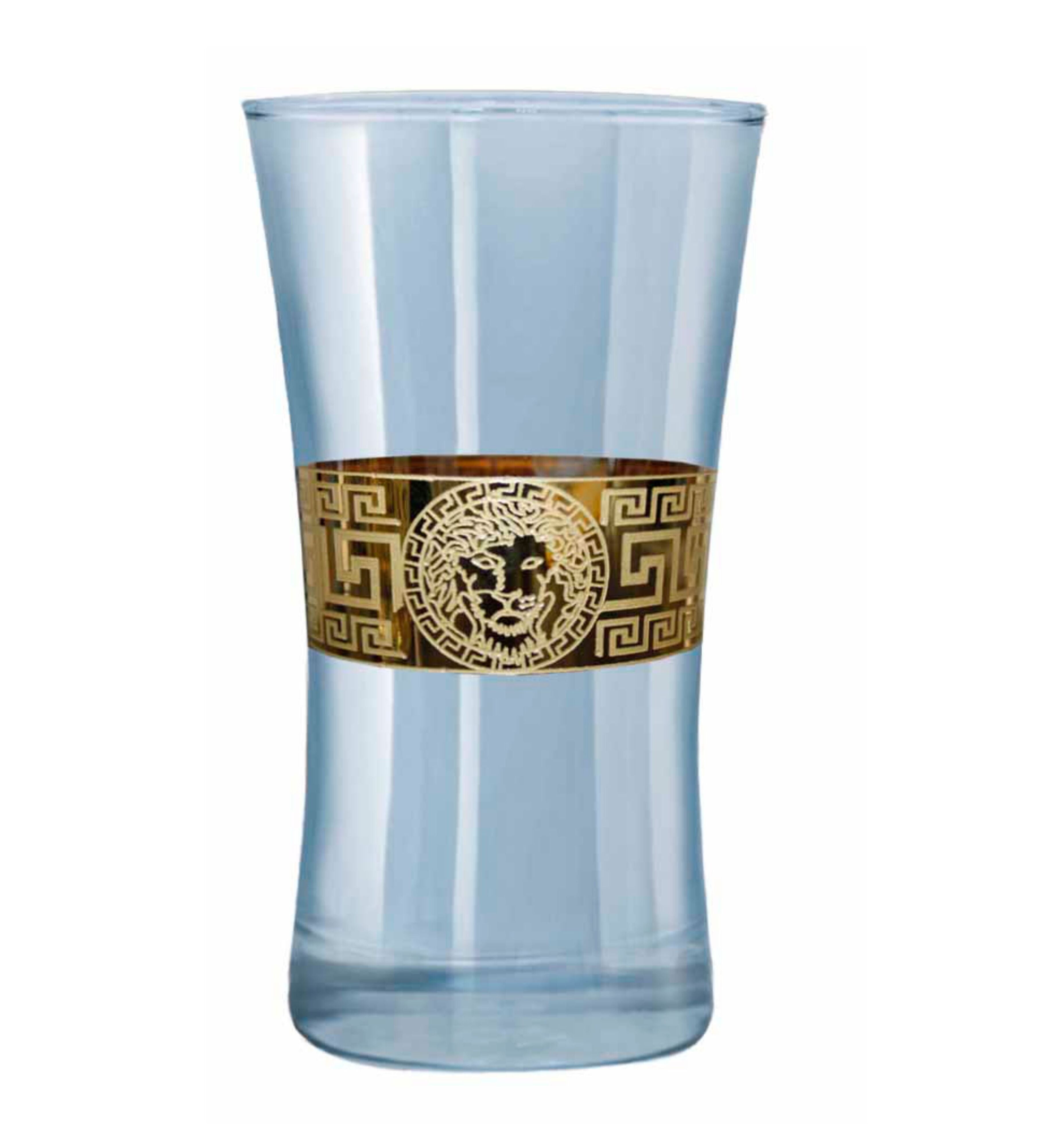 Hand Crafted Blue Luster & Gold Decal 300 ML Long Glasses for Home and Kitchen - Ideal Gift for Housewarming