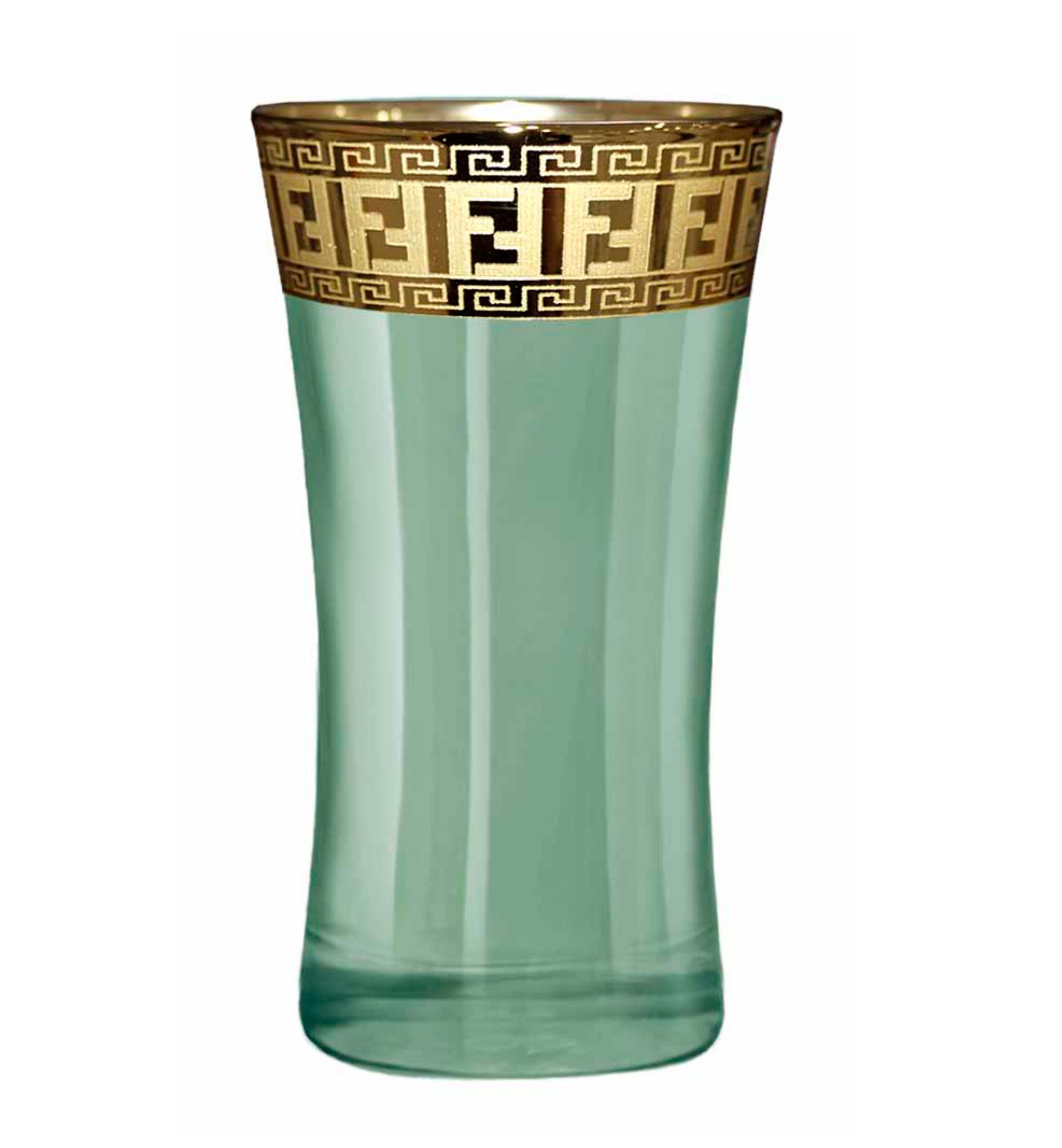 Hand Crafted Green Luster & Gold Decal 300 ML Long Glasses for Home and Kitchen - Ideal Gift for Housewarming