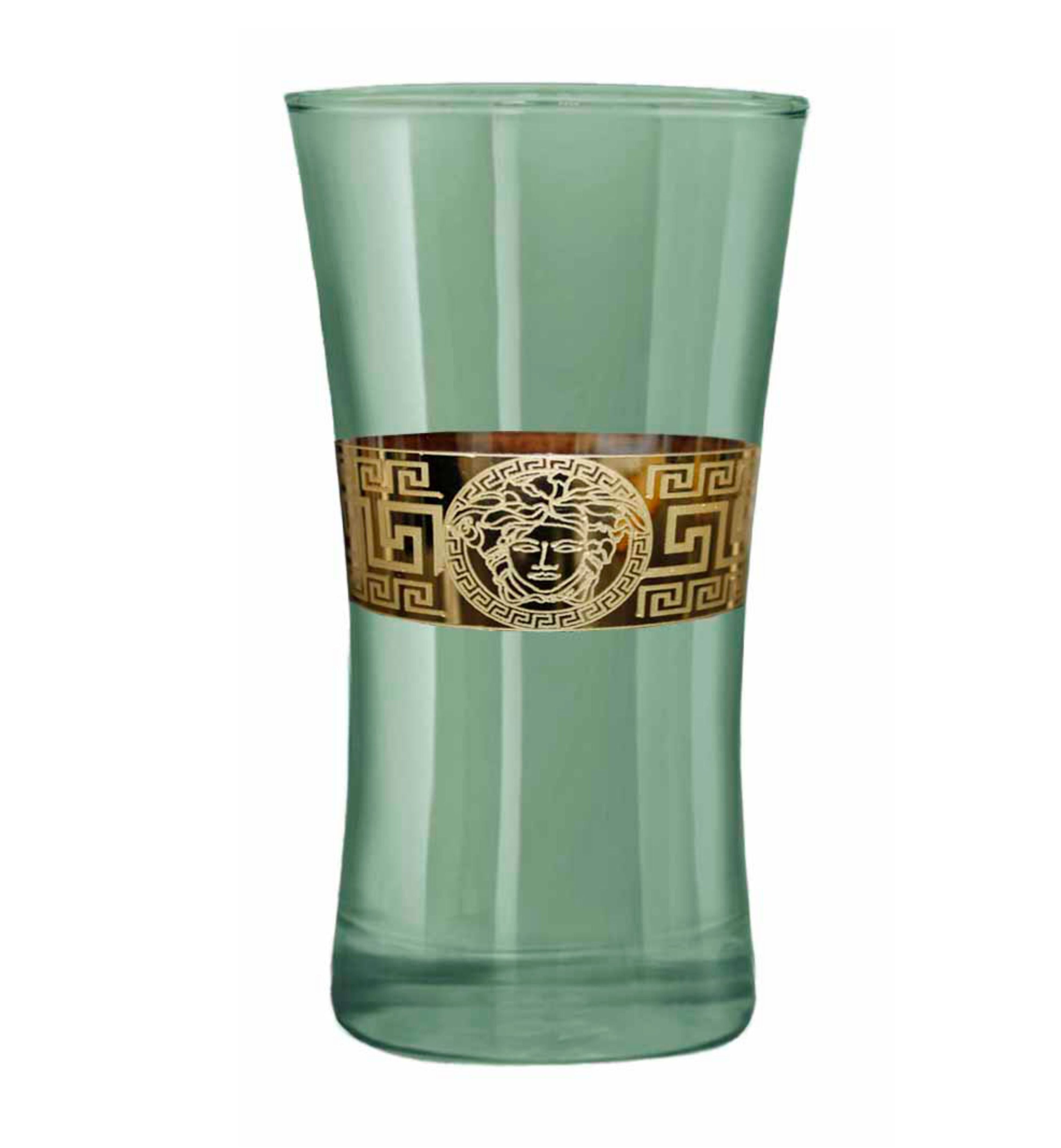 Hand Crafted Green Luster & Gold Decal 300 ML Long Glasses for Home and Kitchen - Ideal Gift for Housewarming