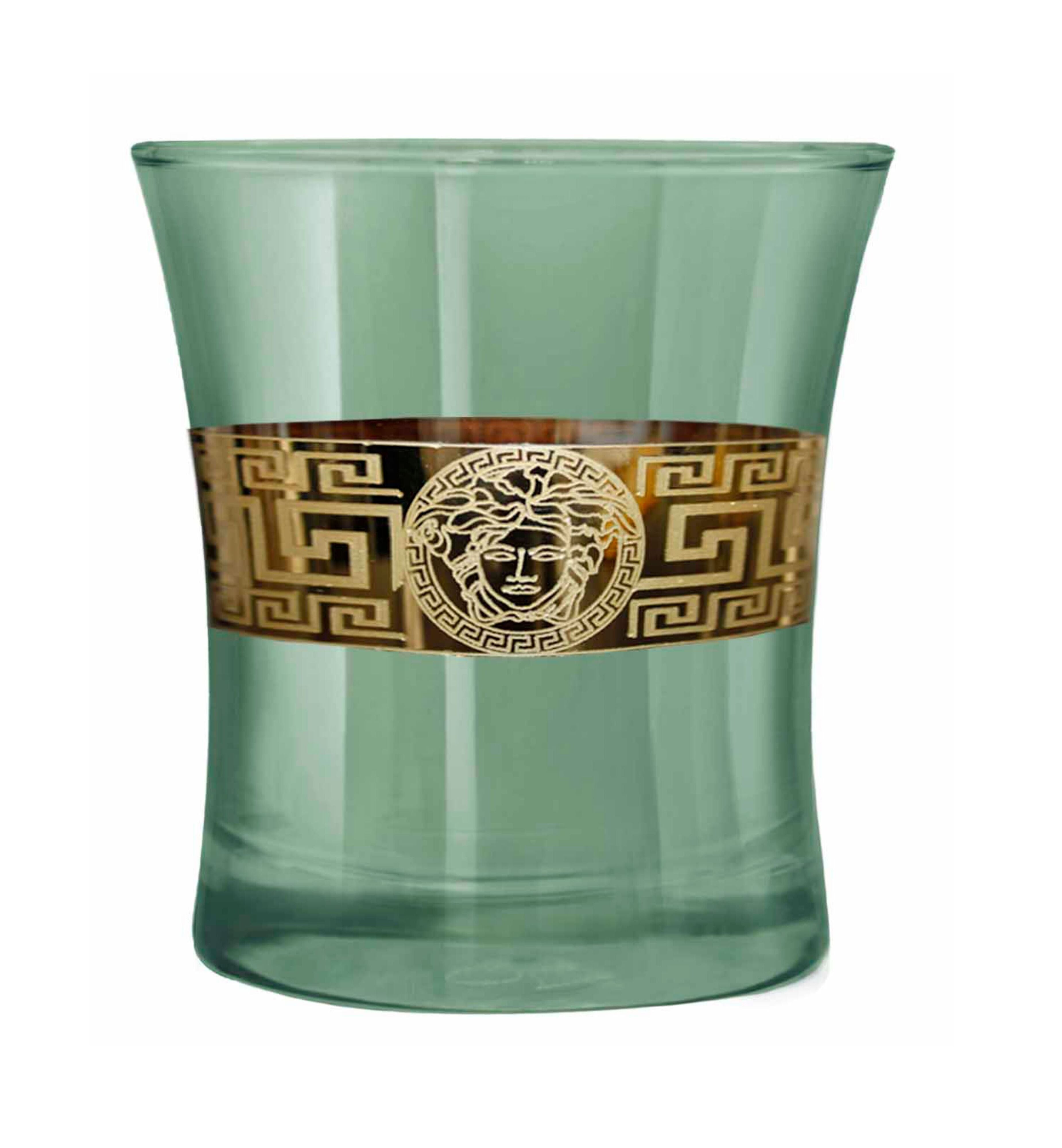Hand Crafted Green Luster & Gold Decal 240 ML Glasses for Home and Kitchen - Ideal Gift for Housewarming