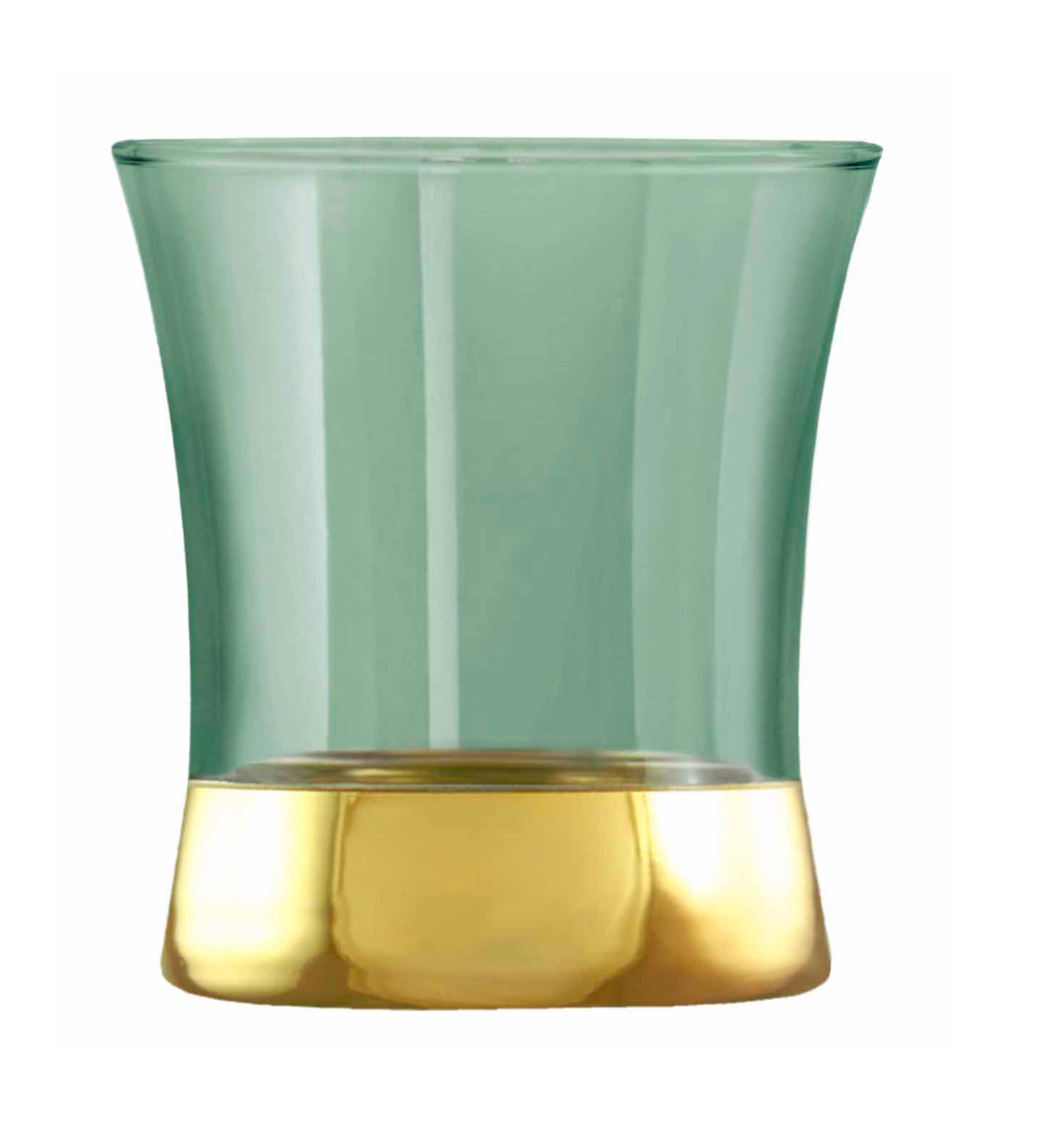Hand Crafted Green Luster & Gold Decal 240 ML Glasses for Home and Kitchen - Ideal Gift for Housewarming