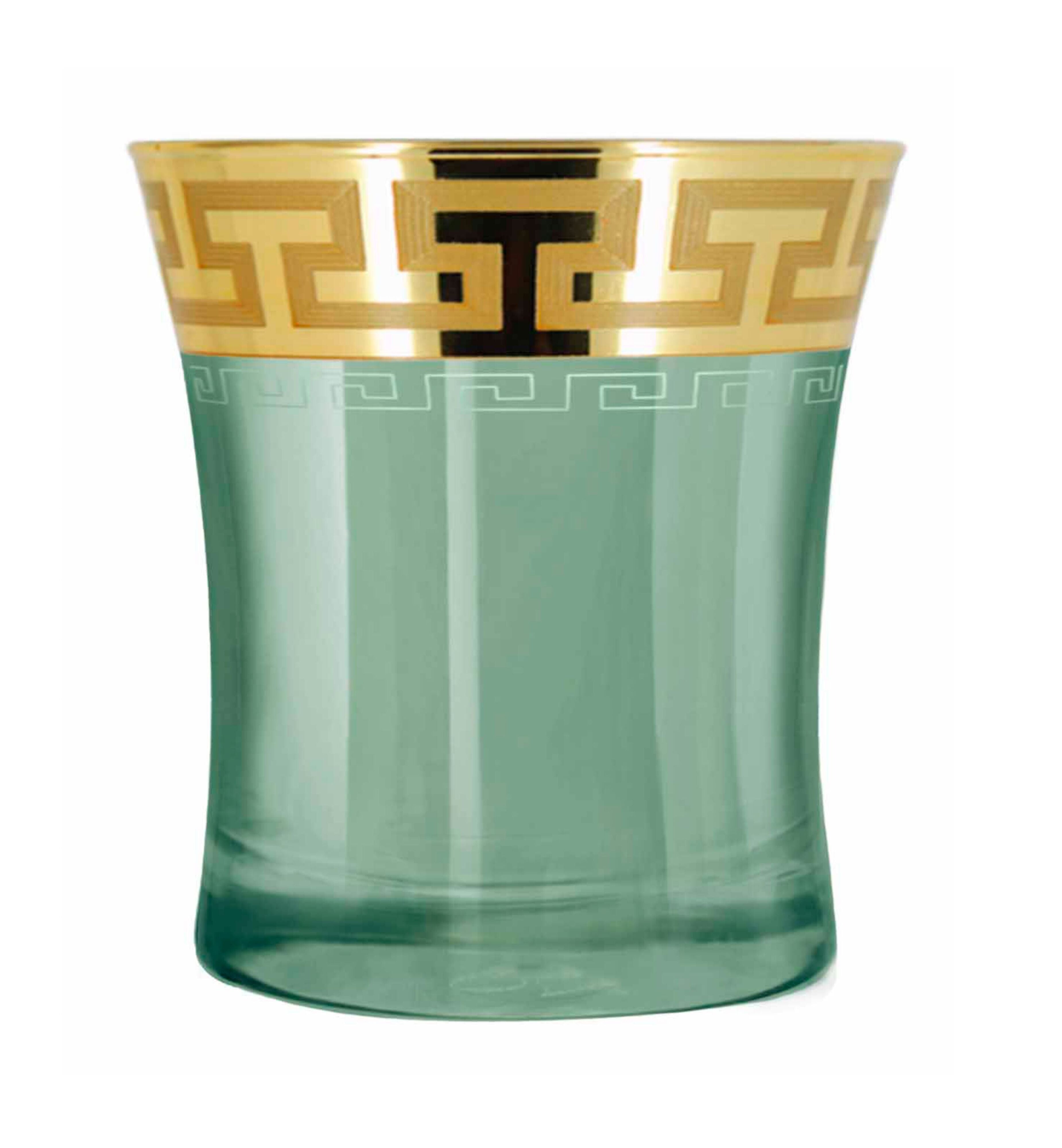 Hand Crafted Green Luster & Gold Decal 240 ML Glasses for Home and Kitchen - Ideal Gift for Housewarming