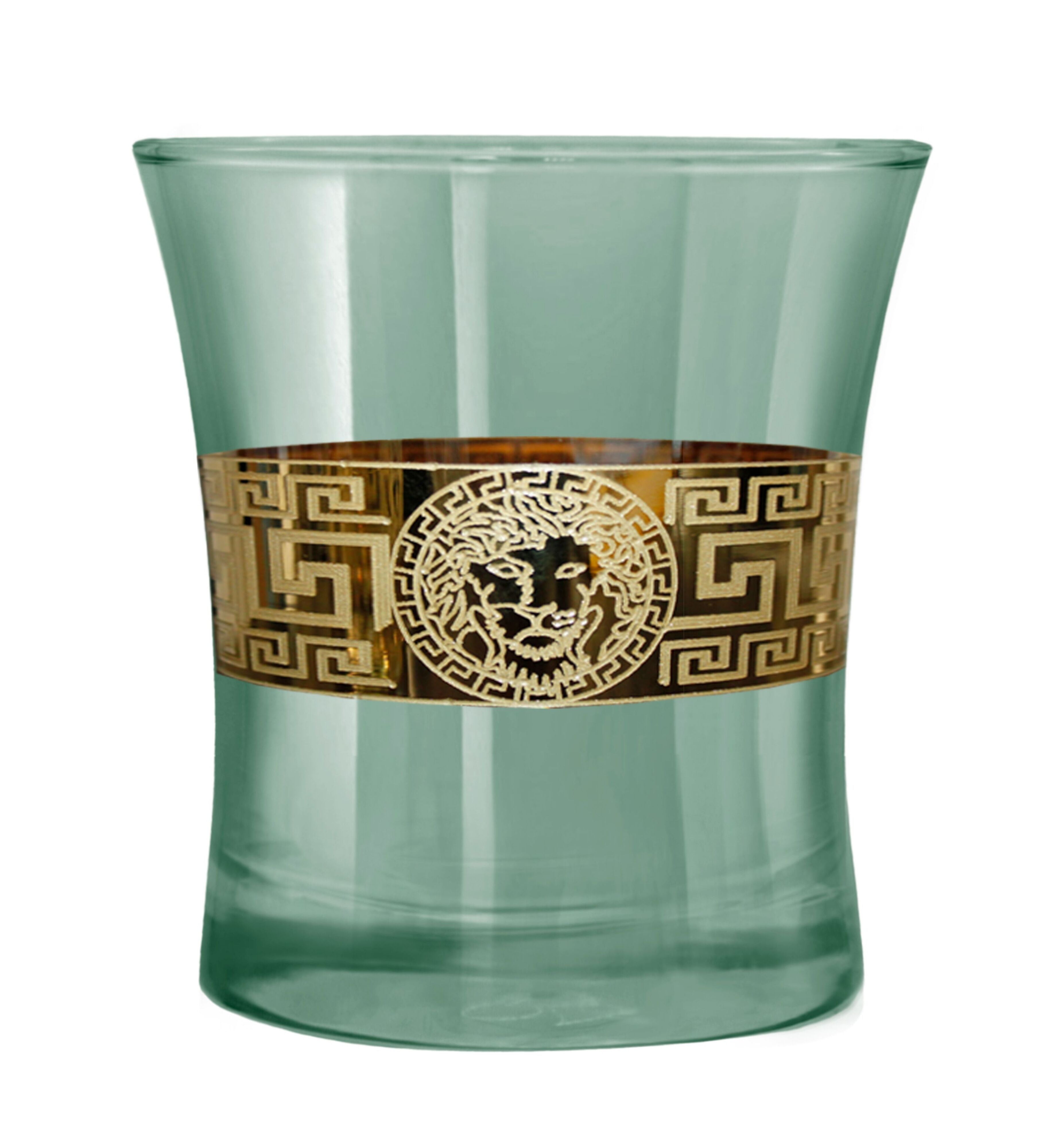 Hand Crafted Green Luster & Gold Decal 240 ML Glasses for Home and Kitchen - Ideal Gift for Housewarming