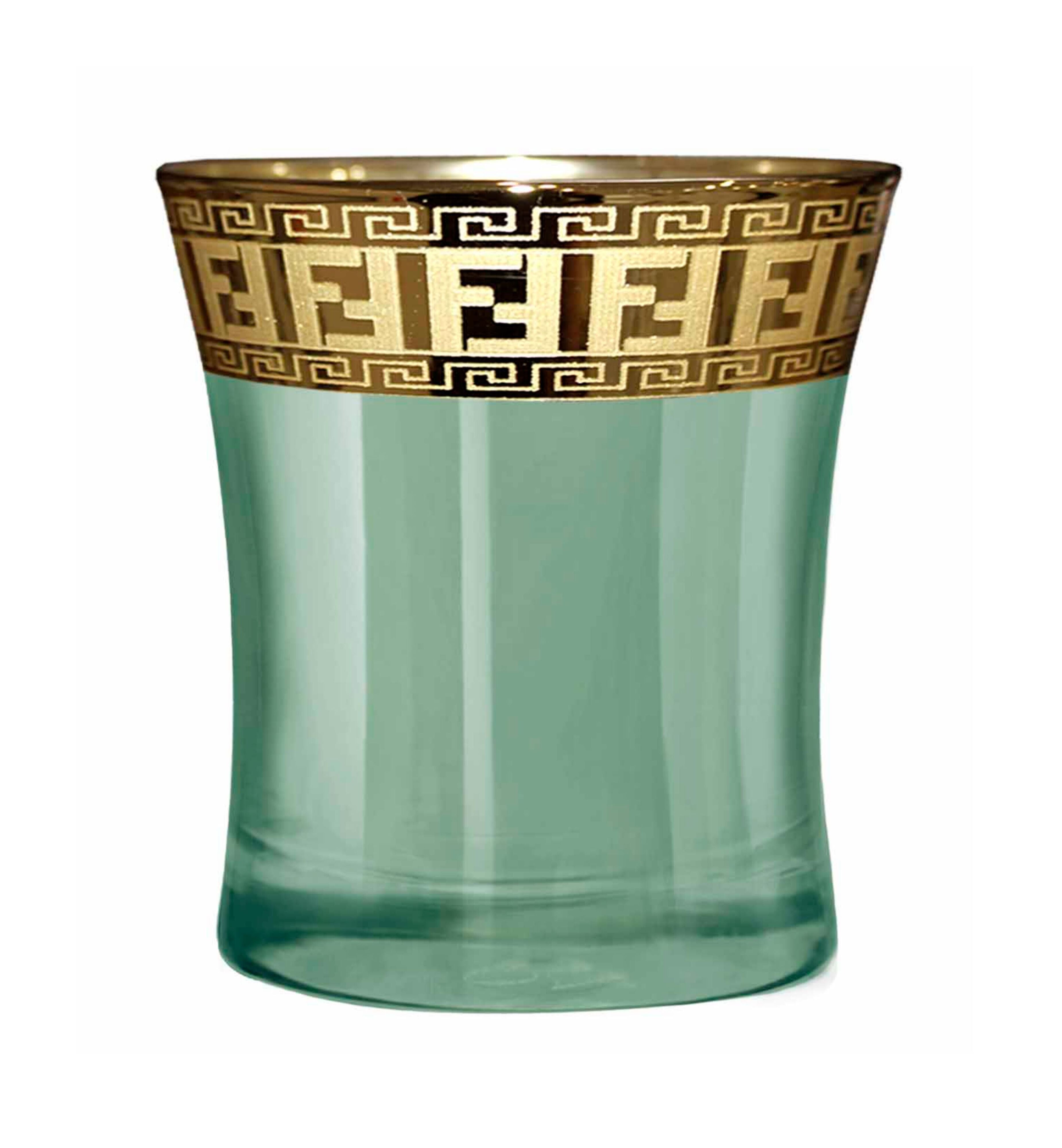 Hand Crafted Green Luster & Gold Decal 240 ML Glasses for Home and Kitchen - Ideal Gift for Housewarming
