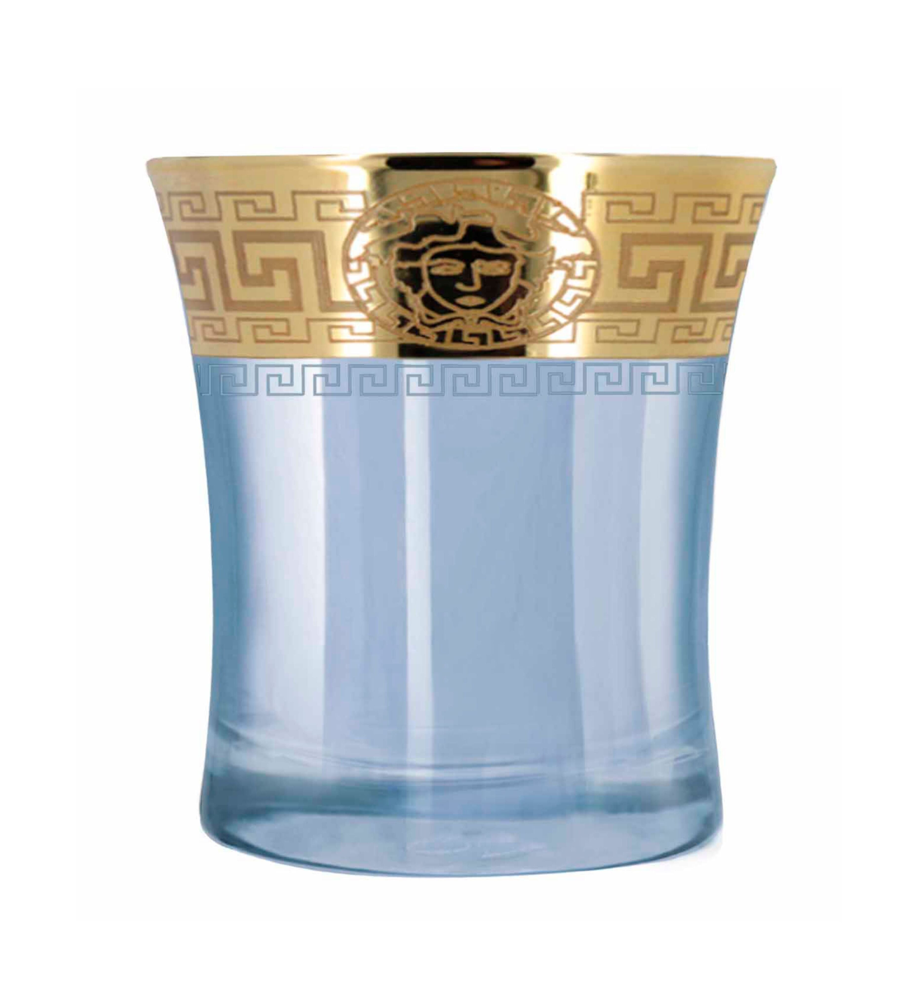 Hand Crafted Blue Luster & Gold Decal 240 ML Glasses for Home and Kitchen - Ideal Gift for Housewarming