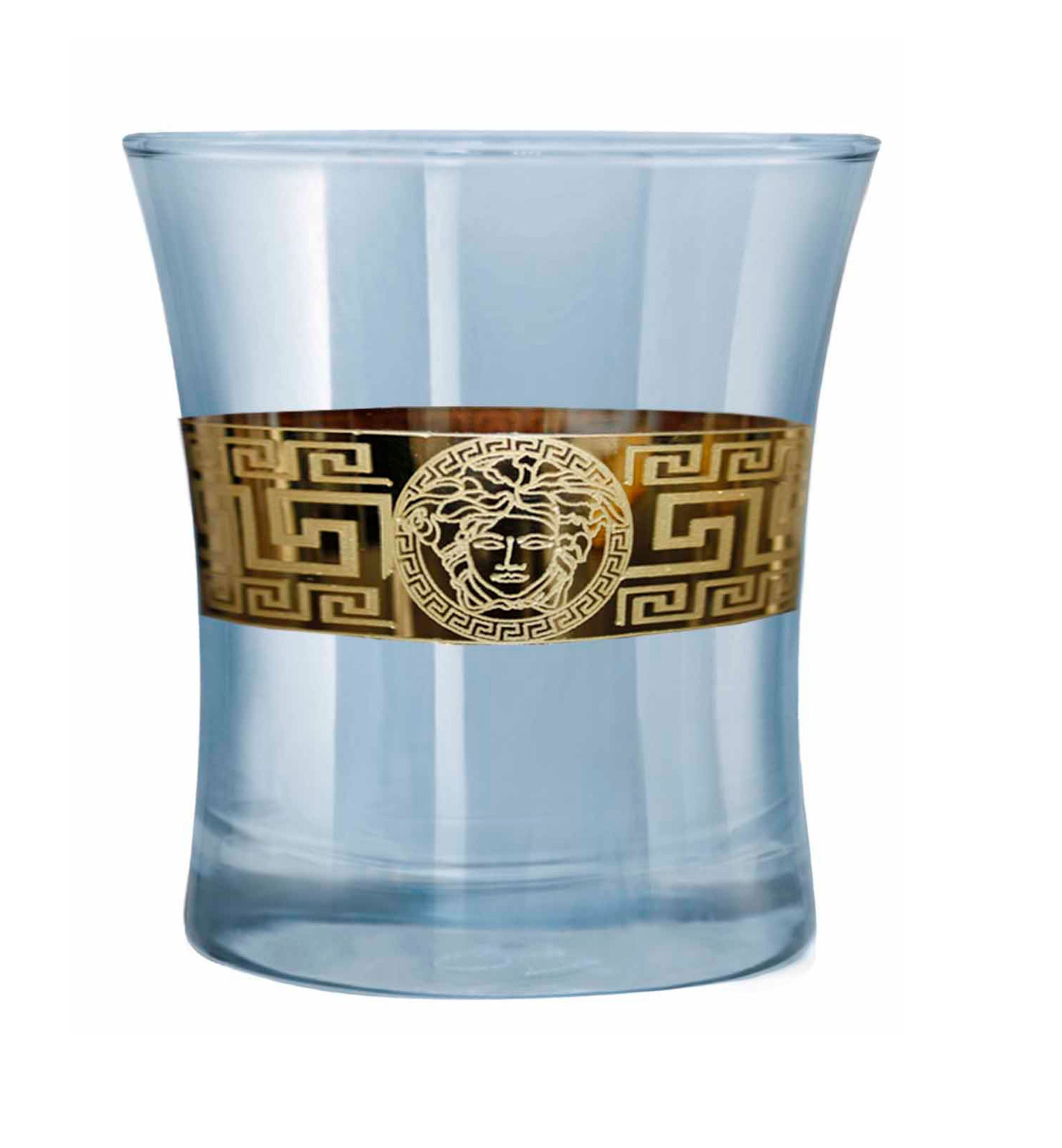 Hand Crafted Blue Luster & Gold Decal 240 ML Glasses for Home and Kitchen - Ideal Gift for Housewarming