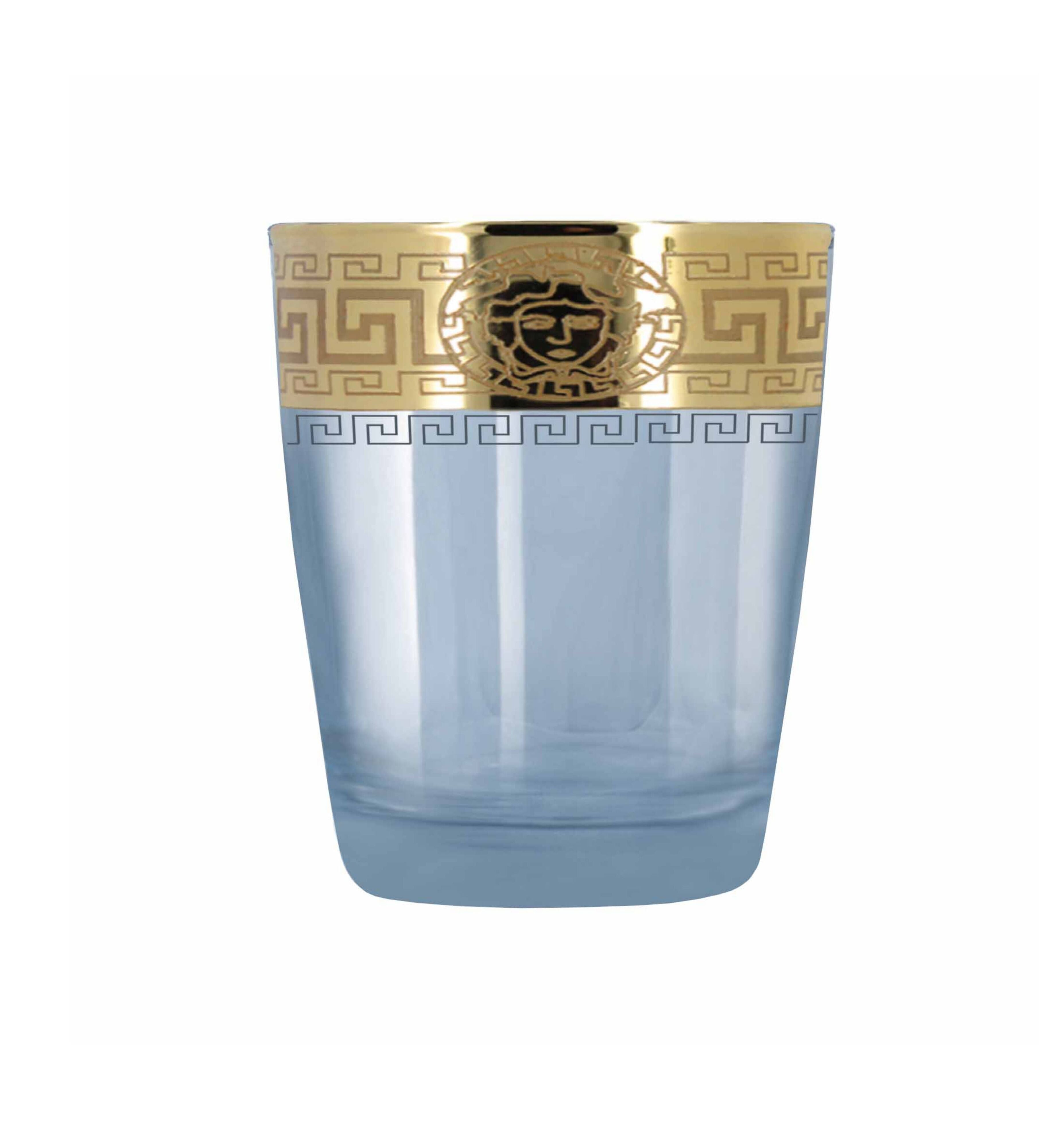 Hand Crafted Blue Luster & Gold Decal 260 ML Glasses for Home and Kitchen - Ideal Gift for Housewarming