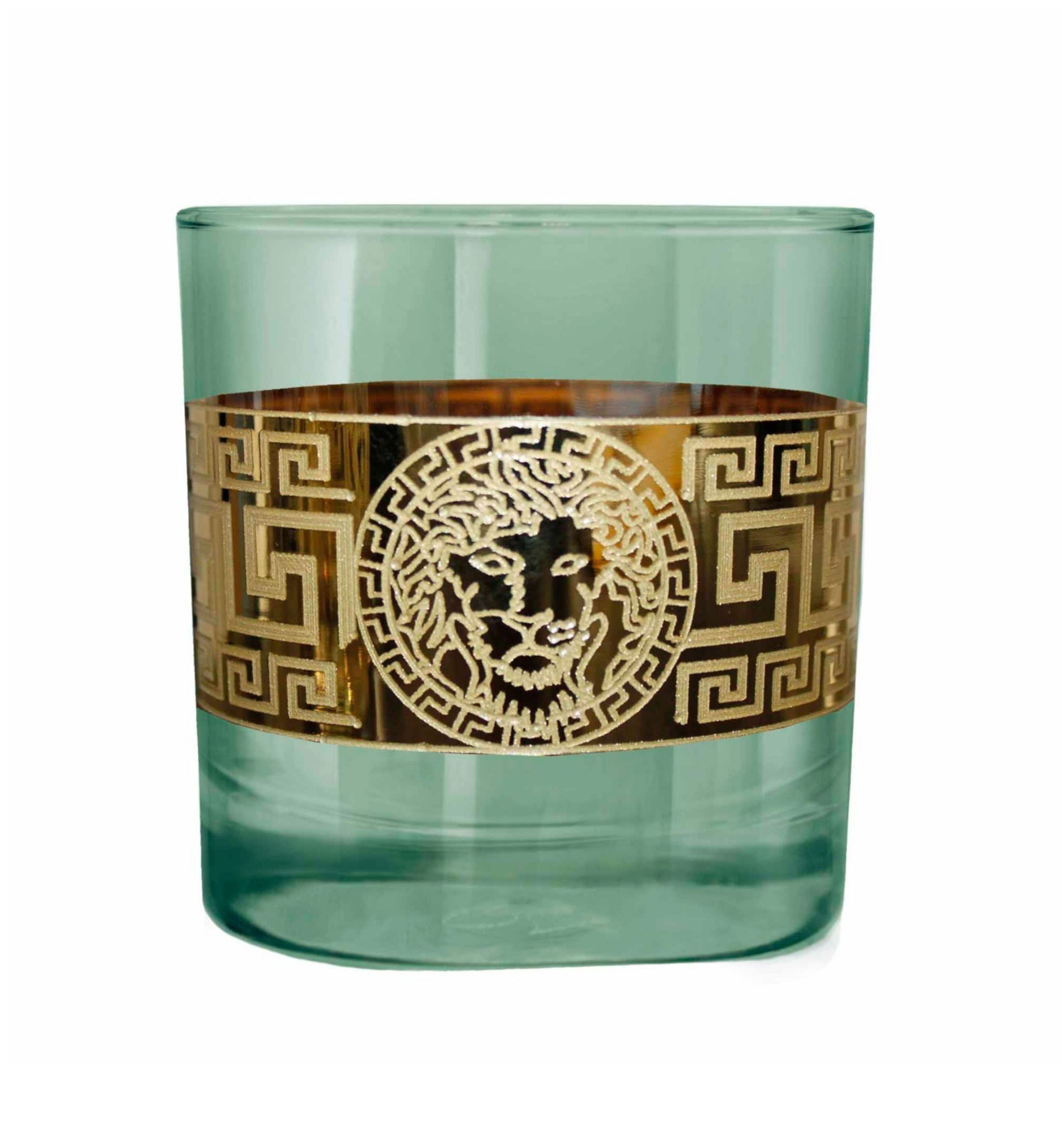 Hand Crafted Green Luster & Gold Decal 340 ML Glasses for Home and Kitchen - Ideal Gift for Housewarming