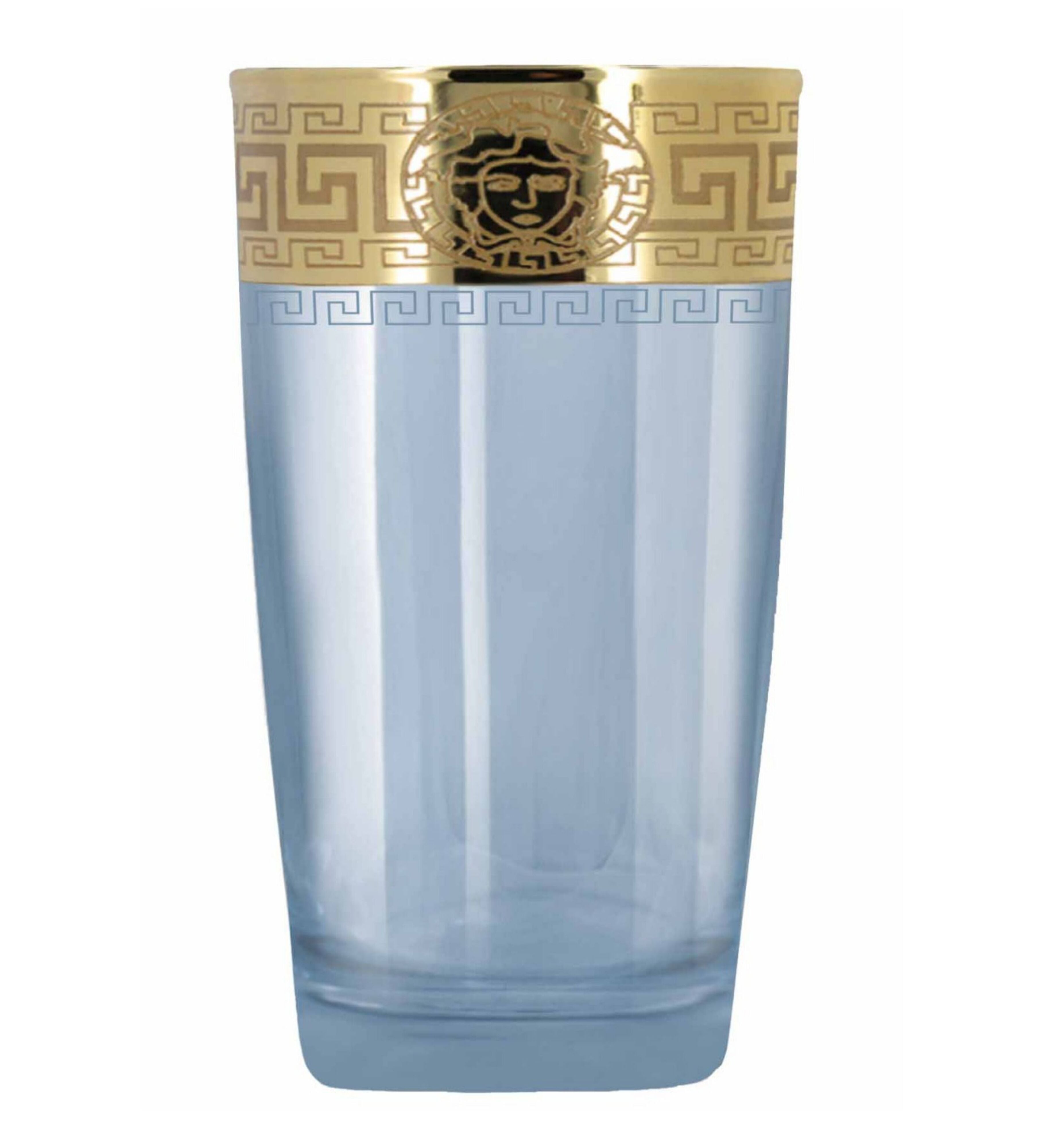 Hand Crafted Blue Luster & Gold Decal 300 ML Long Glasses for Home and Kitchen - Ideal Gift for Housewarming
