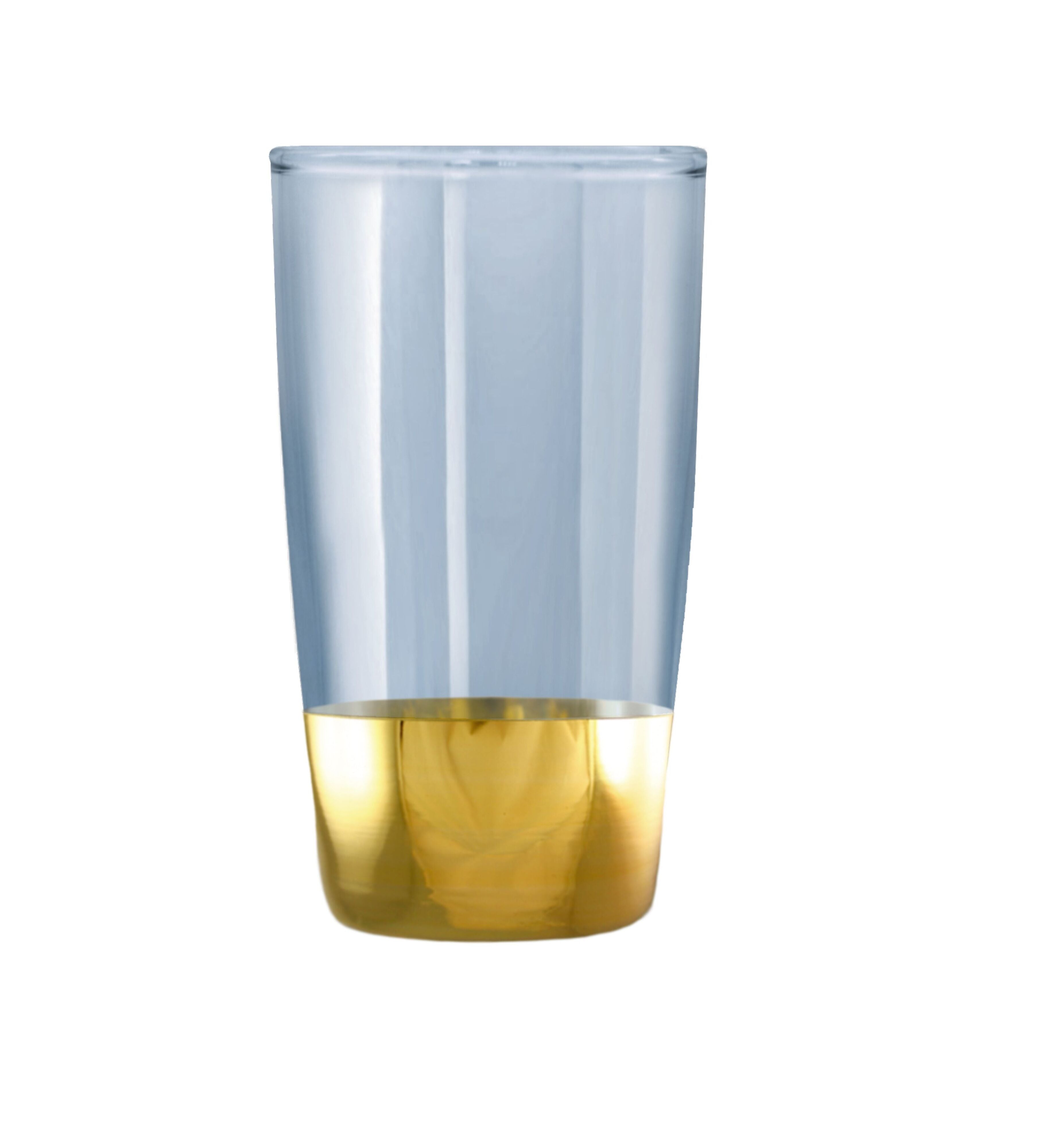Hand Crafted Blue Luster & Gold Decal 300 ML Long Glasses for Home and Kitchen - Ideal Gift for Housewarming
