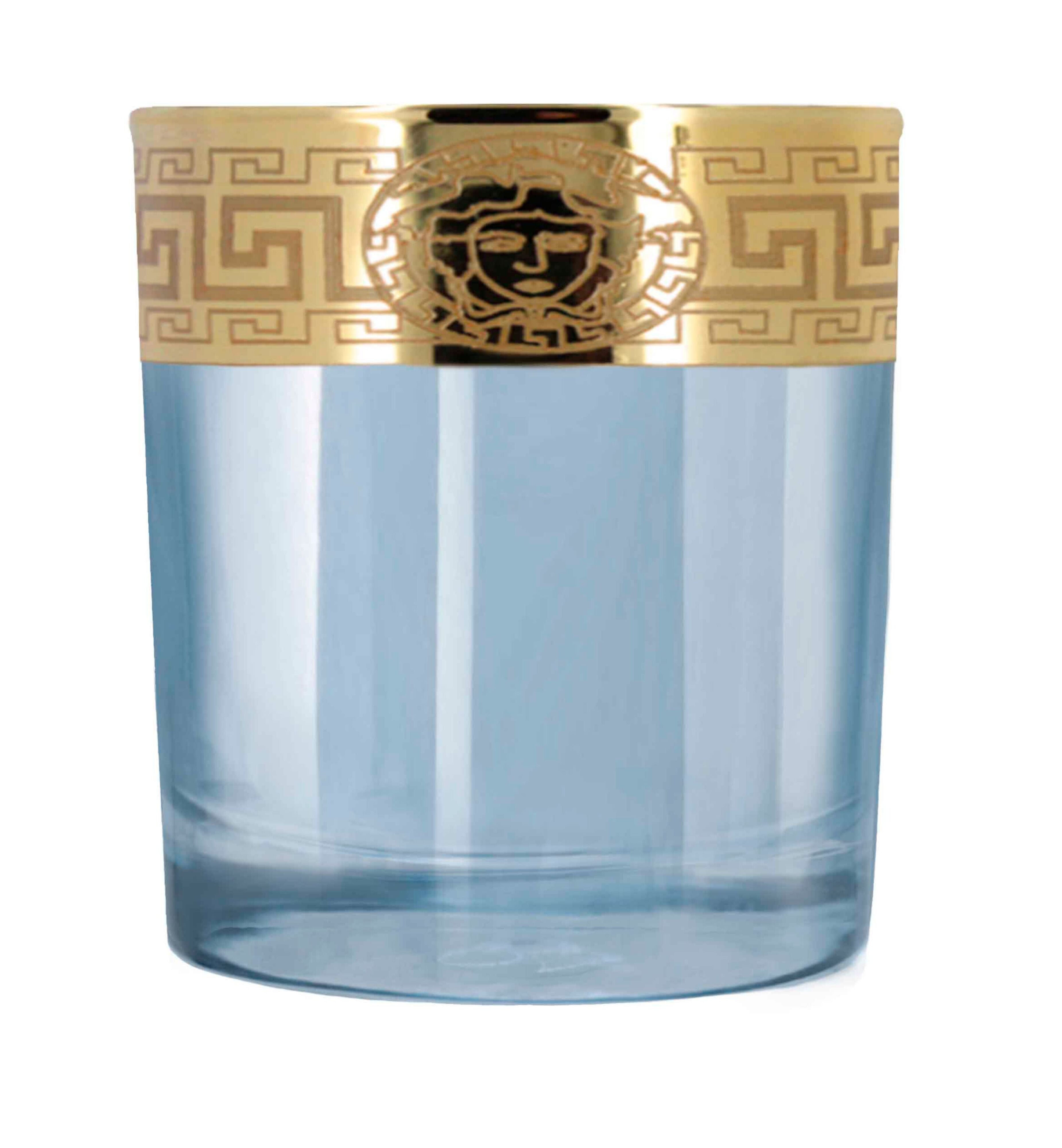 Hand Crafted Blue Luster & Gold Decal 340 ML Glasses for Home and Kitchen - Ideal Gift for Housewarming