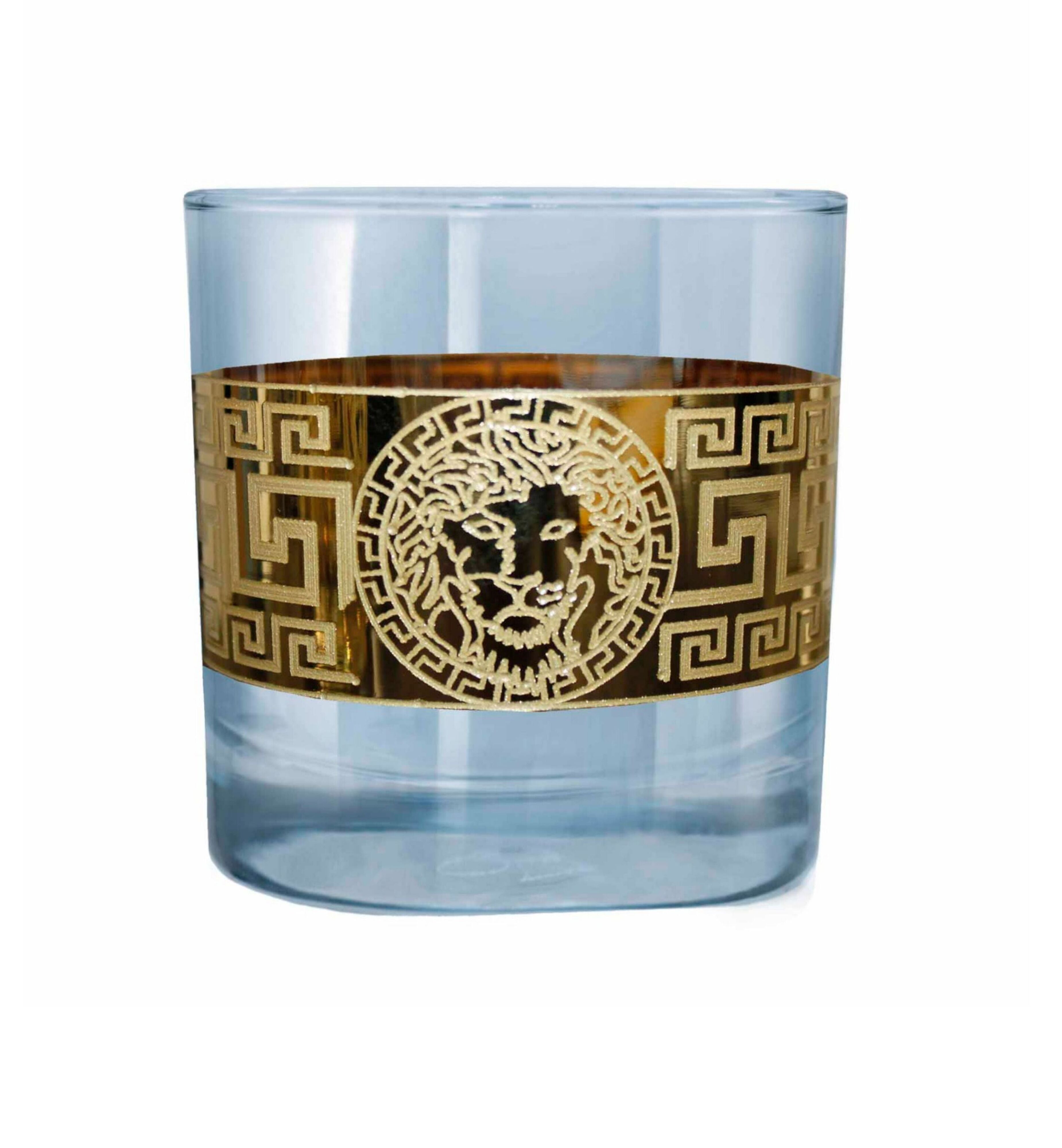 Hand Crafted Blue Luster & Gold Decal 340 ML Glasses for Home and Kitchen - Ideal Gift for Housewarming