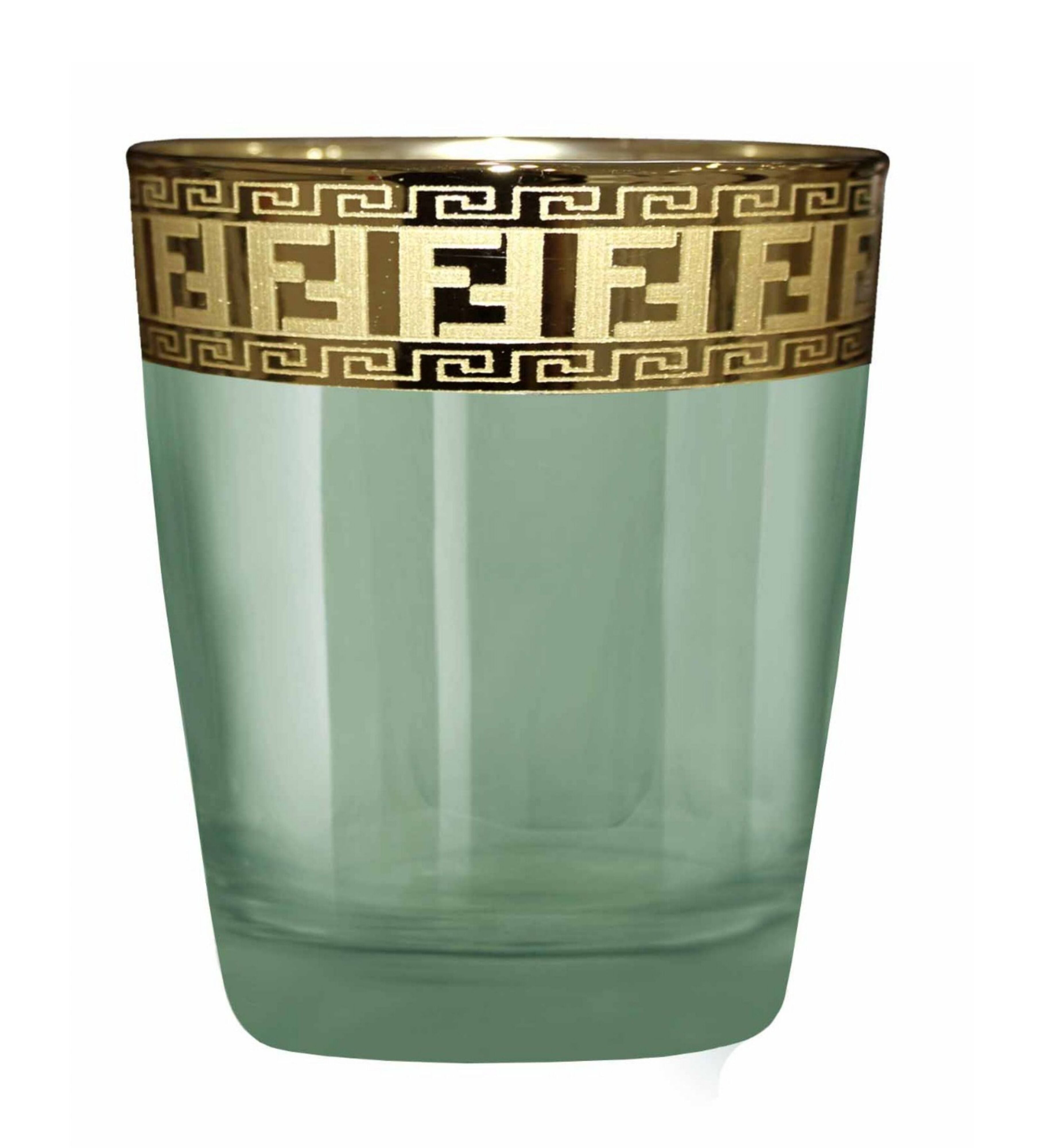 Hand Crafted Green Luster & Gold Decal 260 ML Glasses for Home and Kitchen - Ideal Gift for Housewarming