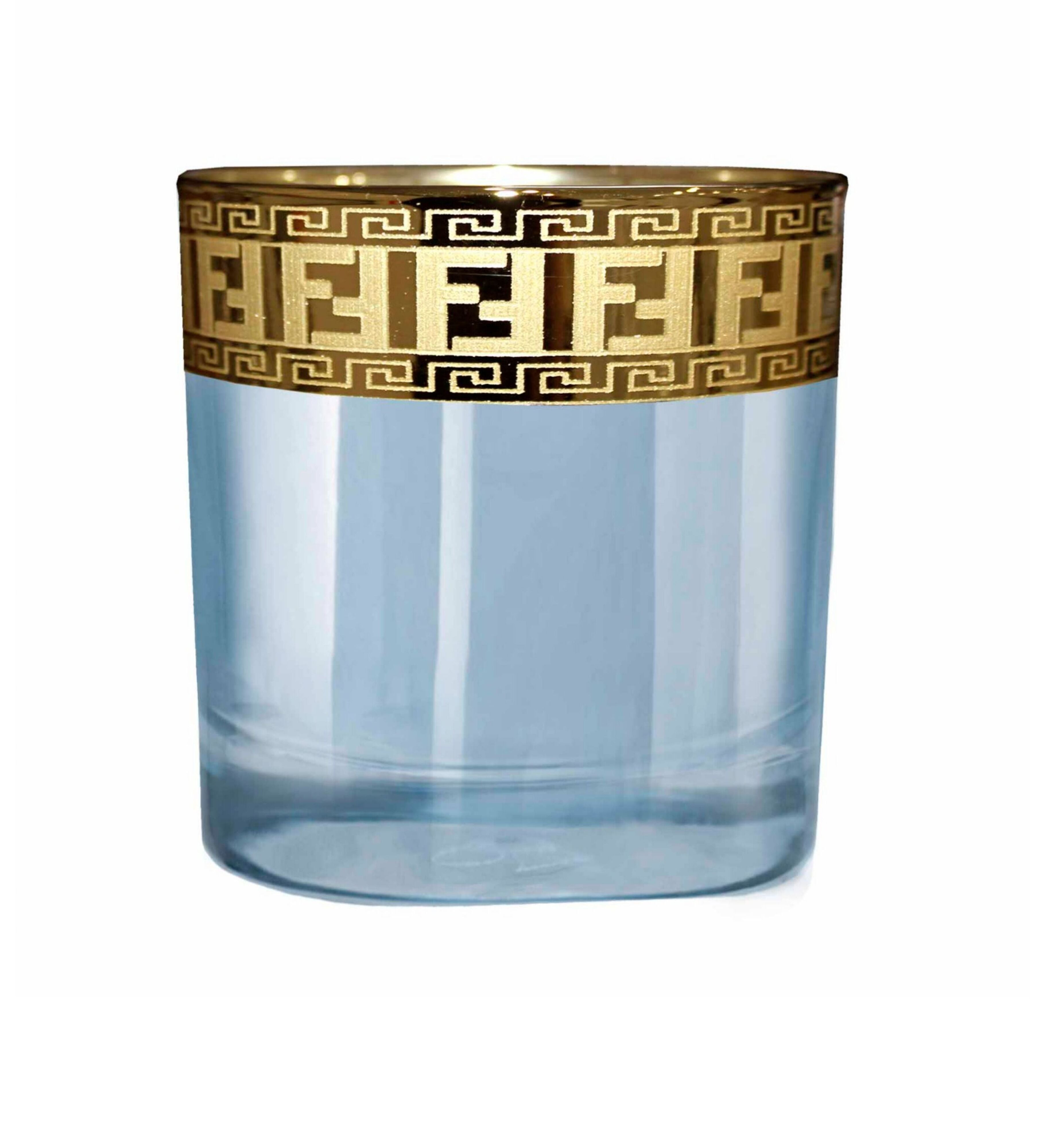 Hand Crafted Blue Luster & Gold Decal 340 ML Glasses for Home and Kitchen - Ideal Gift for Housewarming