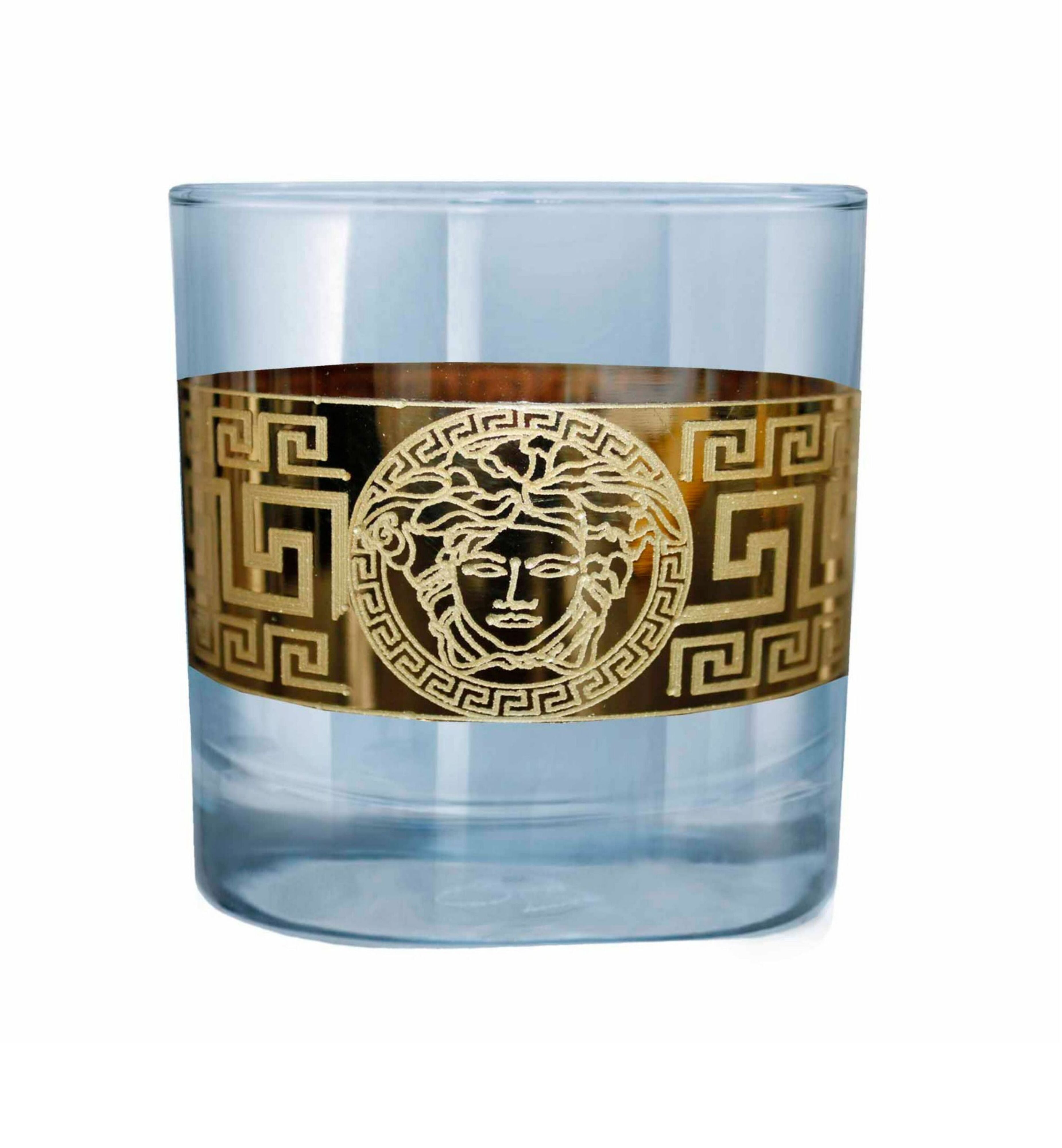 Hand Crafted Blue Luster & Gold Decal 340 ML Glasses for Home and Kitchen - Ideal Gift for Housewarming