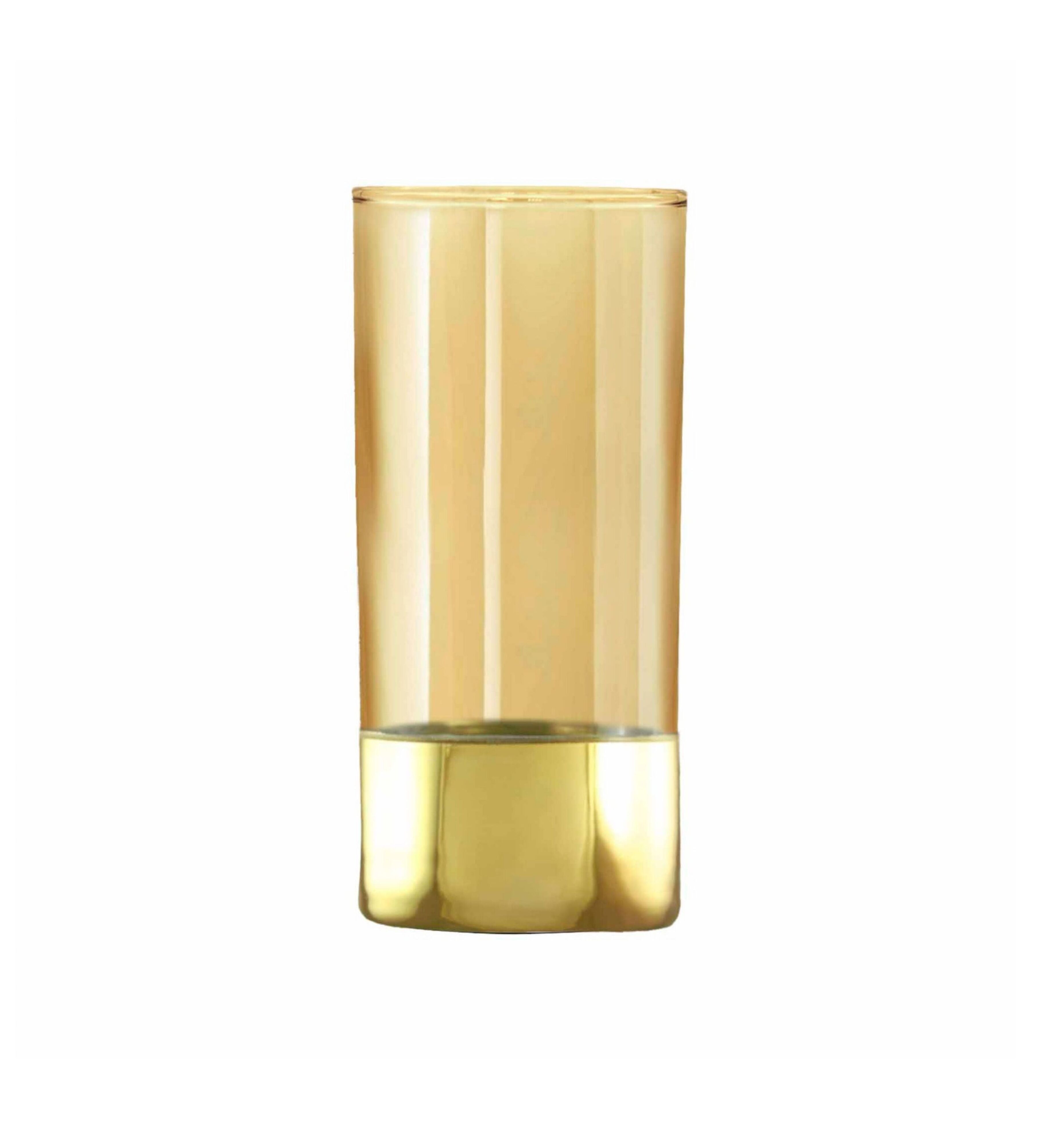 Hand Crafted Gold Luster & Gold Bottom 280 ML Long Glasses for Home and Kitchen - Ideal Gift for Housewarming