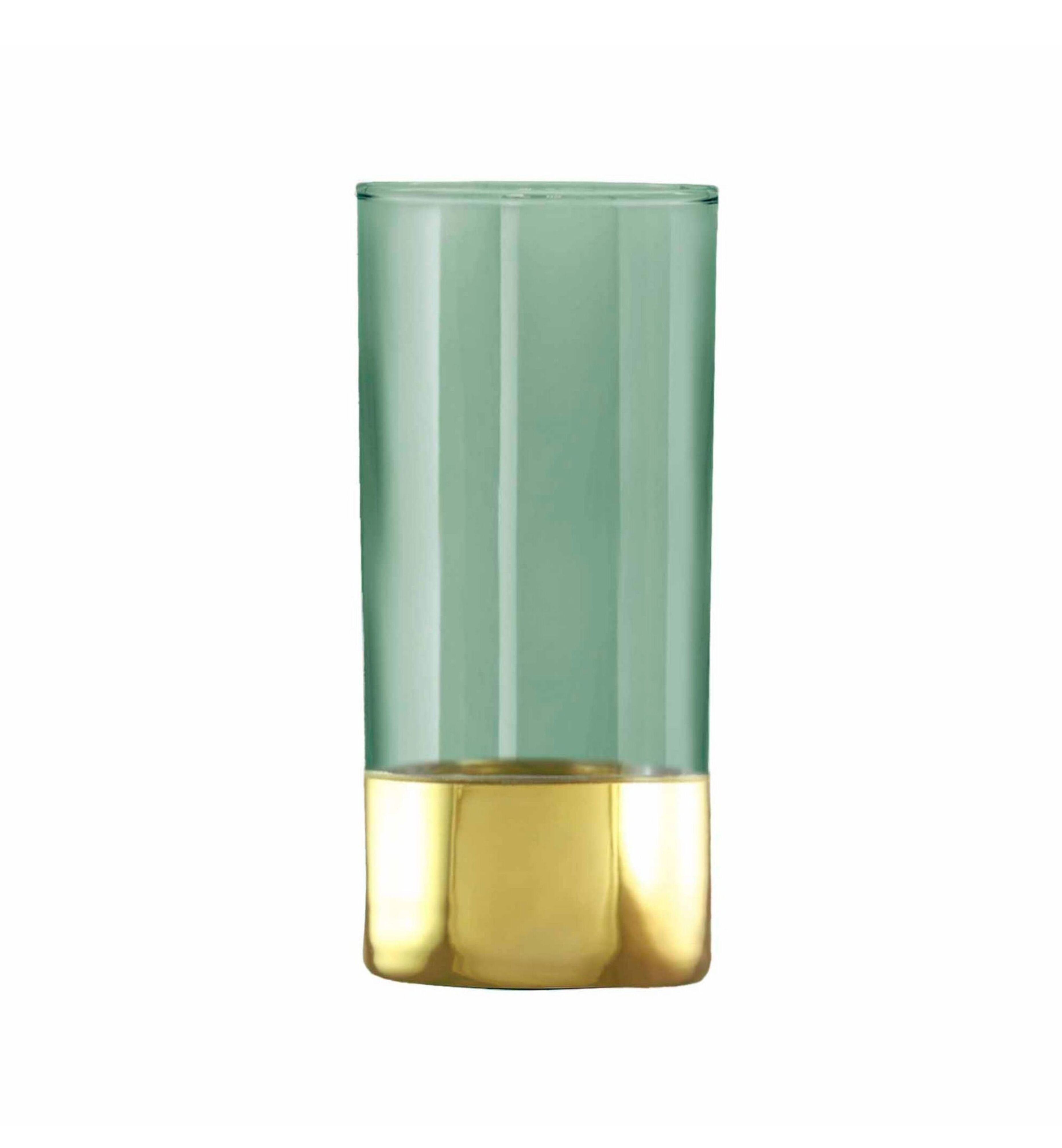 Hand Crafted Green Luster & Gold Bottom 280 ML Long Glasses for Home and Kitchen - Ideal Gift for Housewarming