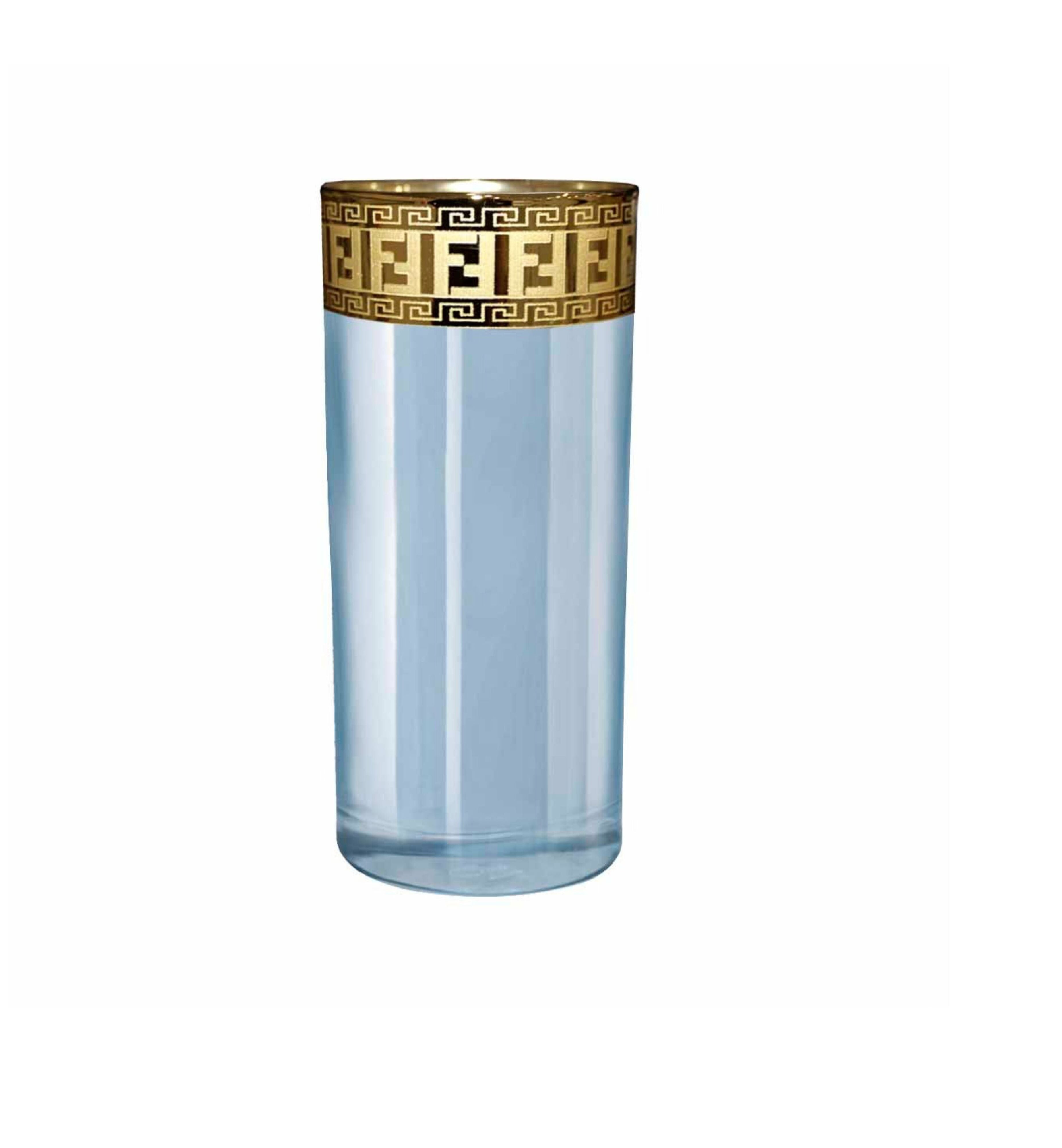 Hand Crafted Blue Luster & Gold Decal 280 ML Long Glasses for Home and Kitchen - Ideal Gift for Housewarming