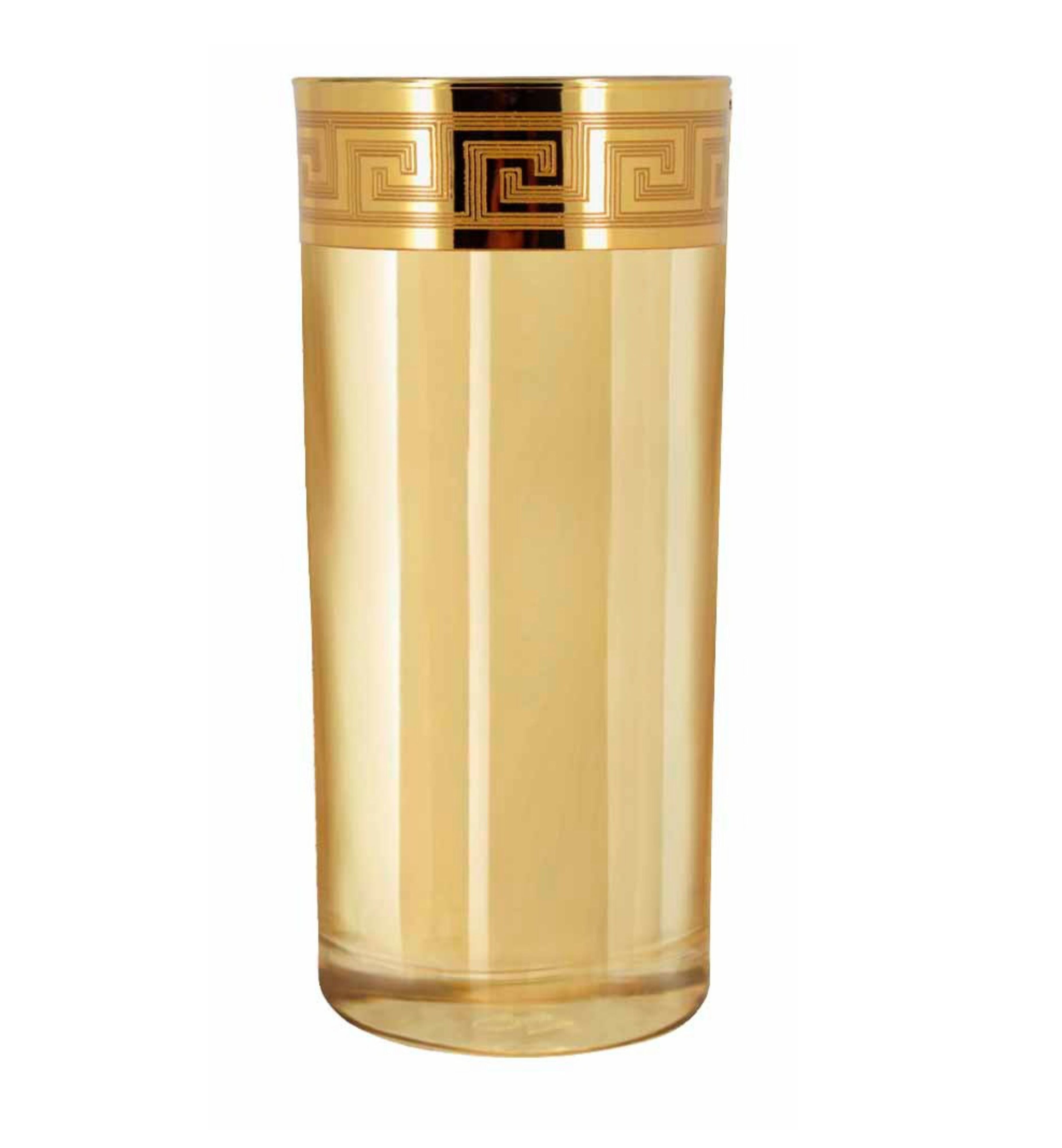 Hand Crafted Gold Luster & Gold Decal 280 ML Long Glasses for Home and Kitchen - Ideal Gift for Housewarming