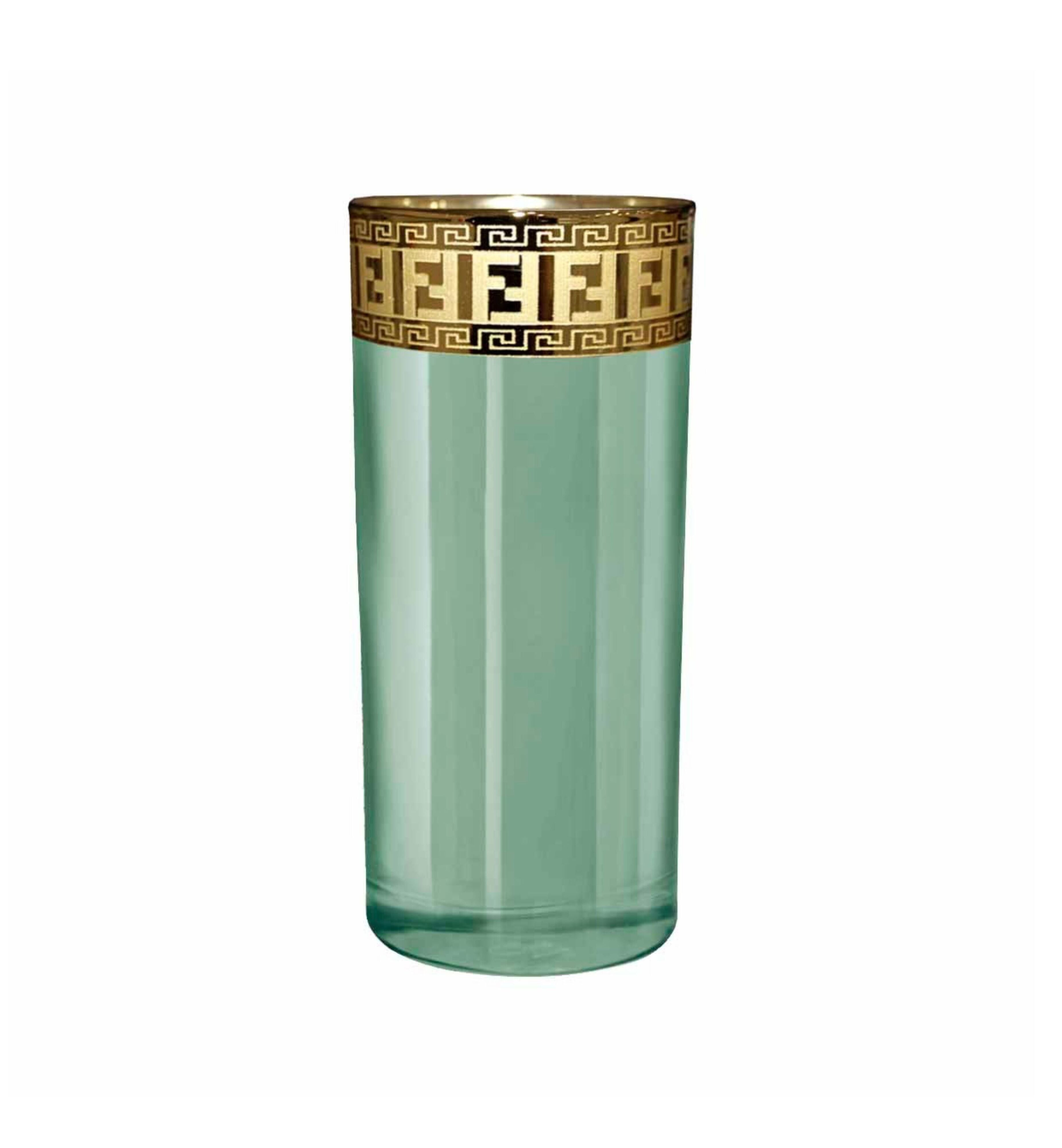 Hand Crafted Green Luster & Gold Decal 280 ML Long Glasses for Home and Kitchen - Ideal Gift for Housewarming