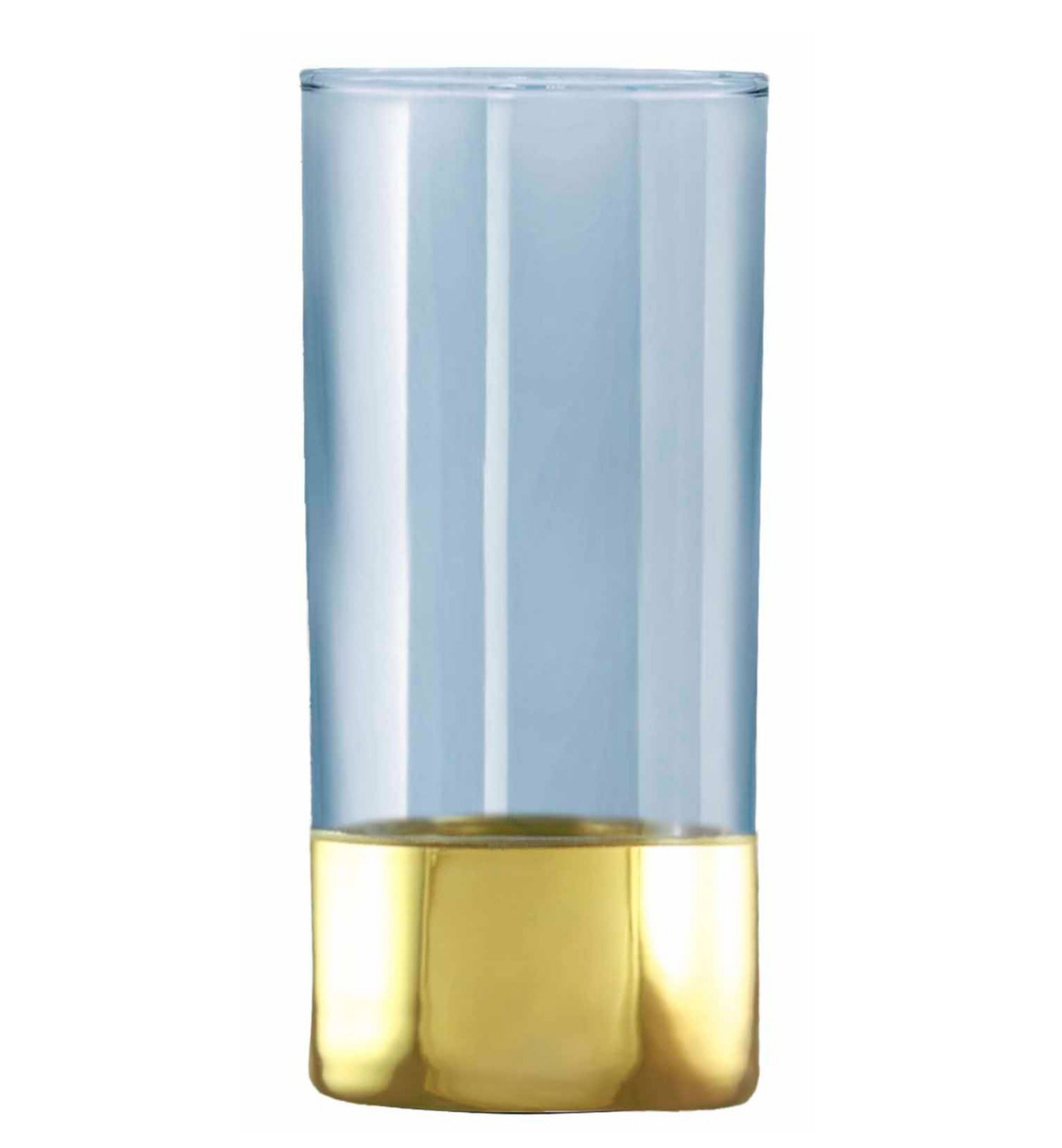 Hand Crafted Blue Luster & Gold Bottom 280 ML Long Glasses for Home and Kitchen - Ideal Gift for Housewarming