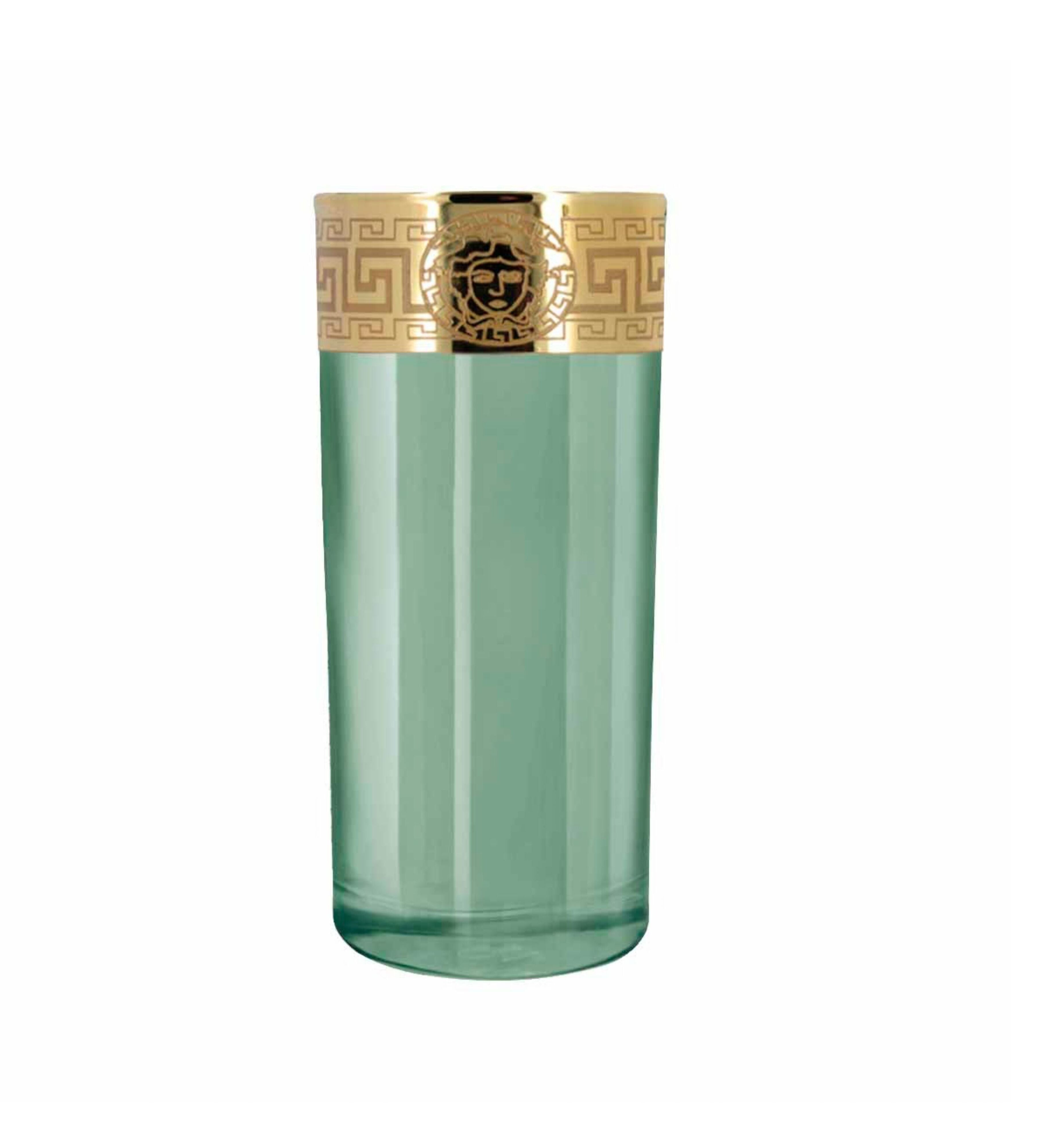 Hand Crafted Green Luster & Gold Decal 280 ML Long Glasses for Home and Kitchen - Ideal Gift for Housewarming