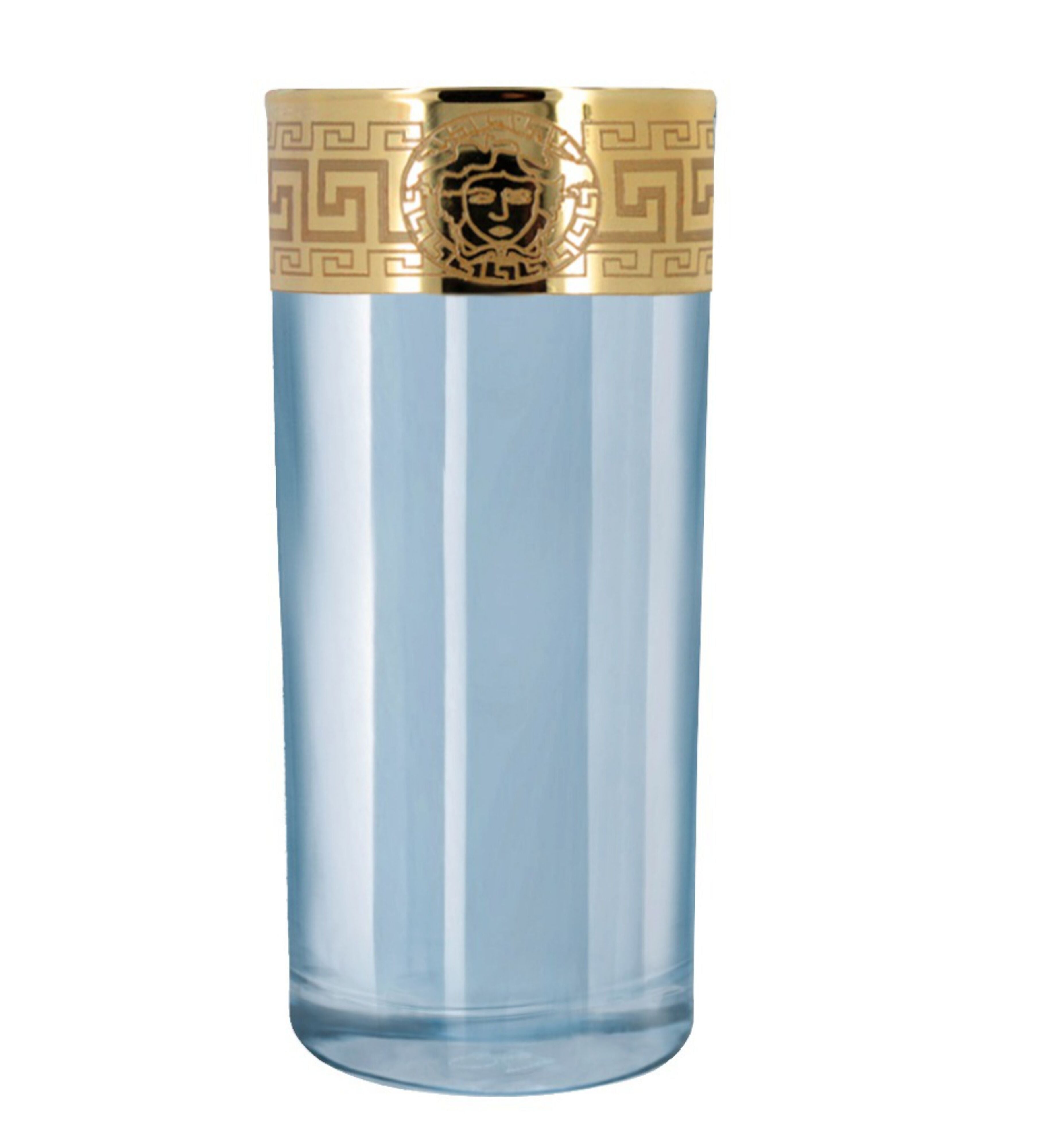 Hand Crafted Blue Luster & Gold Decal 280 ML Long Glasses for Home and Kitchen - Ideal Gift for Housewarming