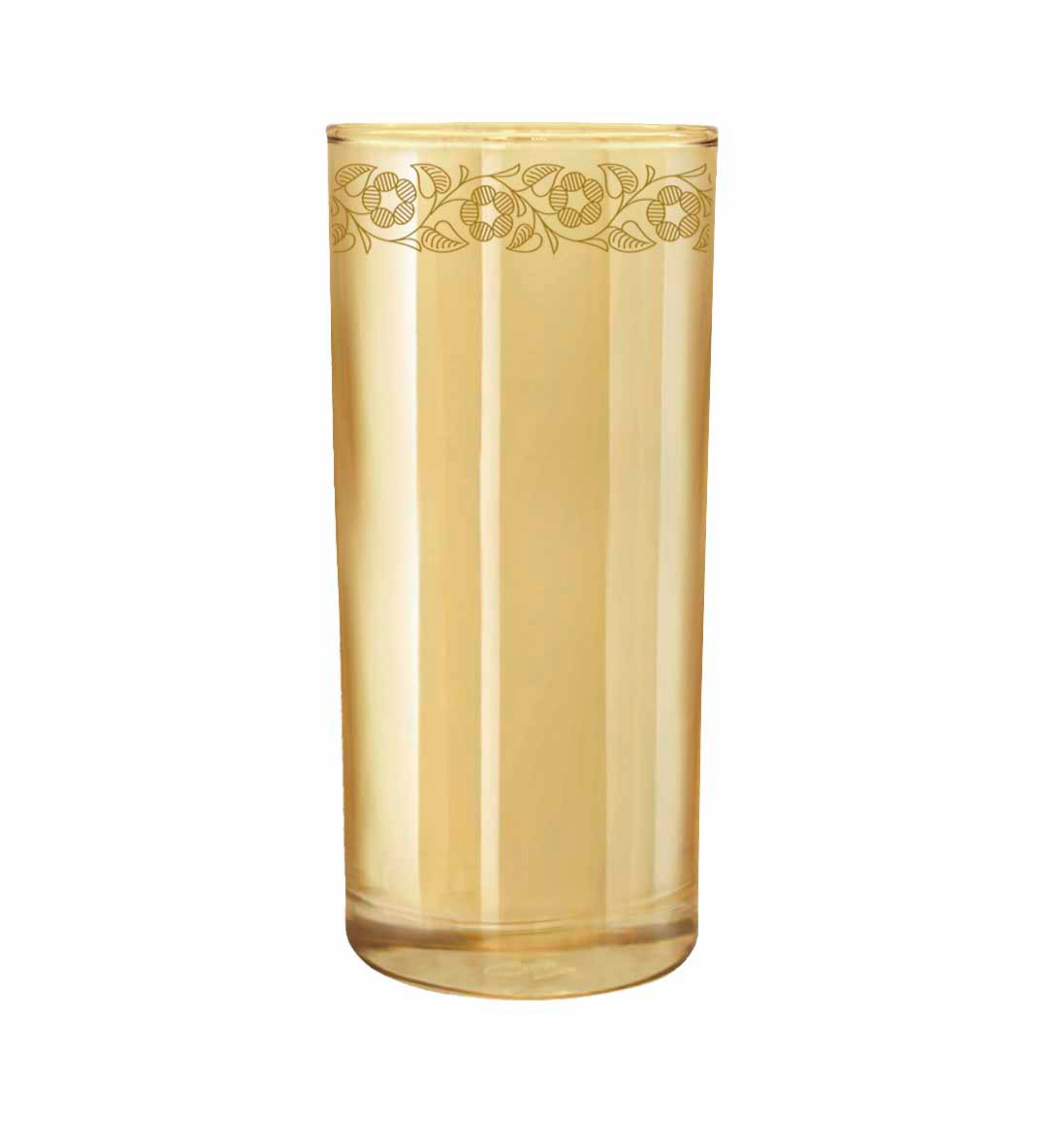 Hand Crafted Gold Luster & Gold Decal 280 ML Long Glasses for Home and Kitchen - Ideal Gift for Housewarming
